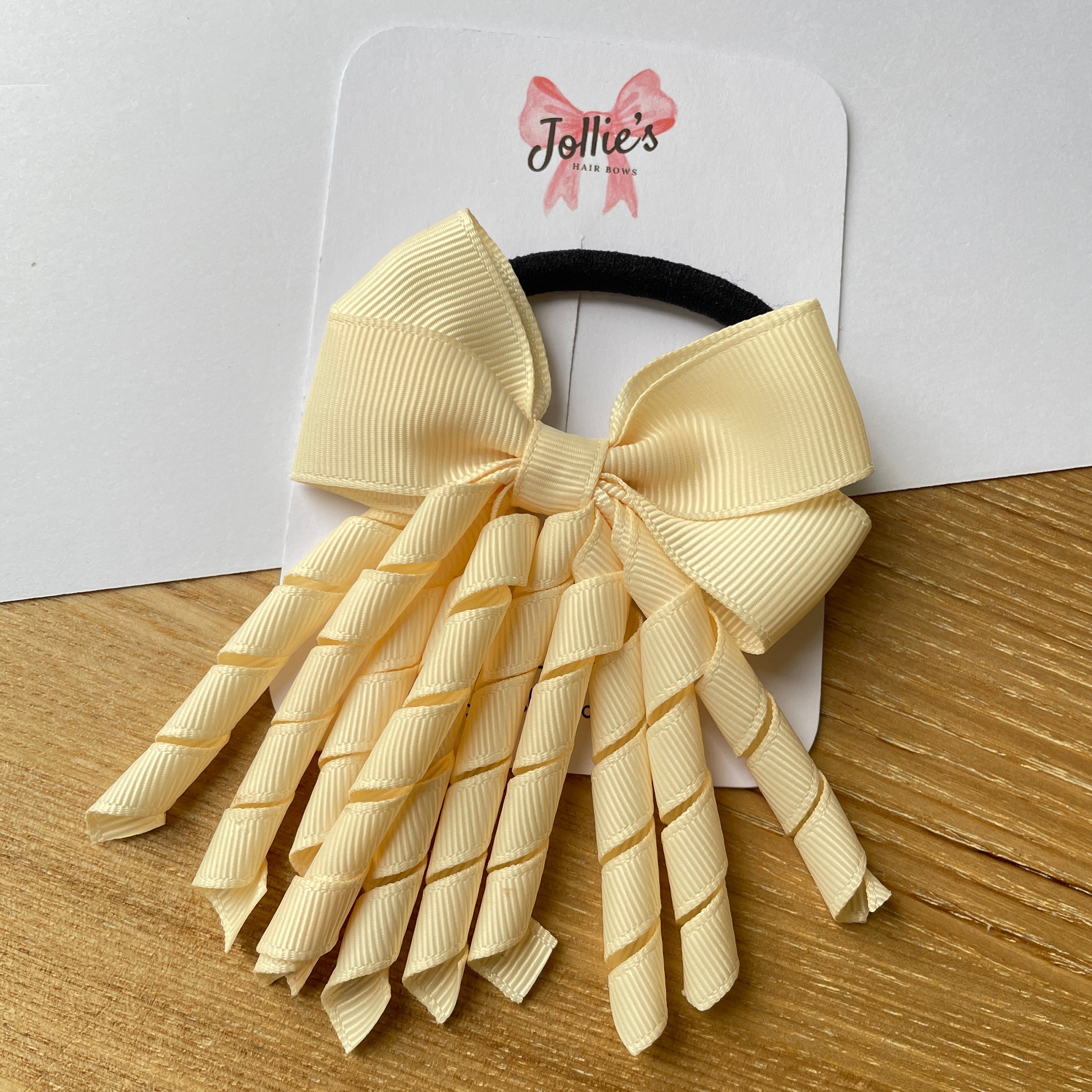 3" Cream Corker Hair Bow – Grosgrain Ribbon with Thick Elastic Bobble