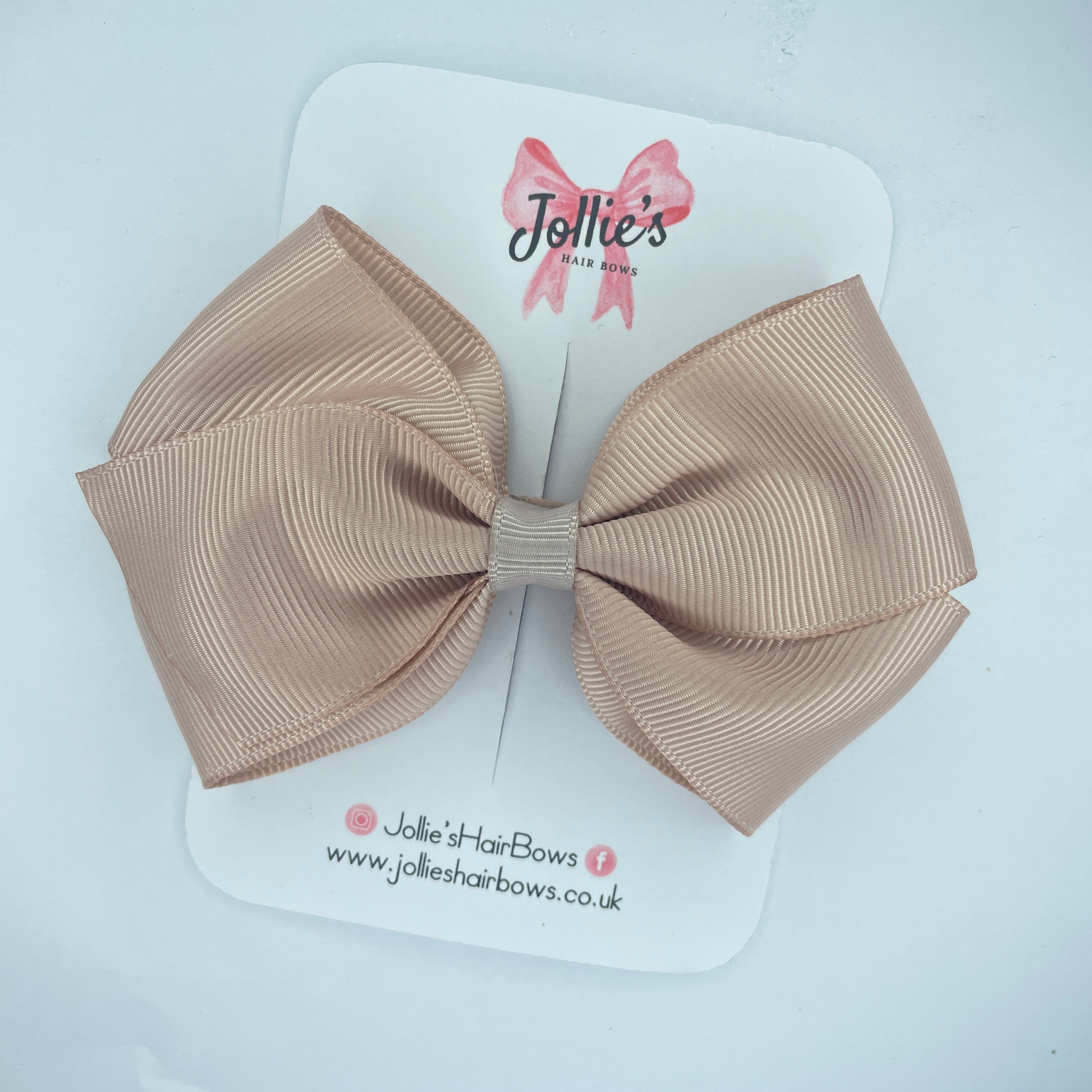 4" Vanilla Hair Bow with Clip – Grosgrain Ribbon with Lined Alligator Clip