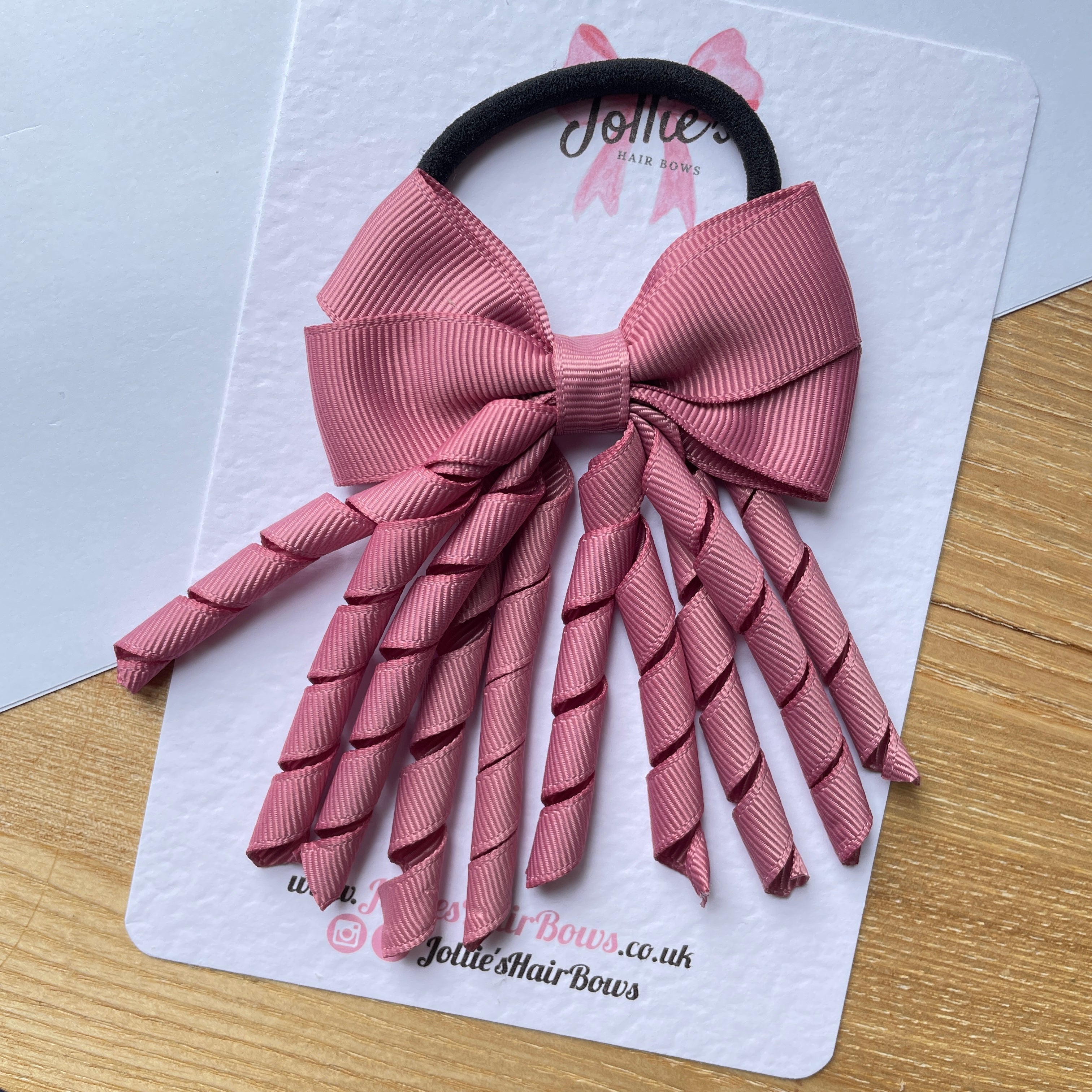 3" Rosy Mauve Corker Hair Bow – Grosgrain Ribbon with Thick Elastic Bobble
