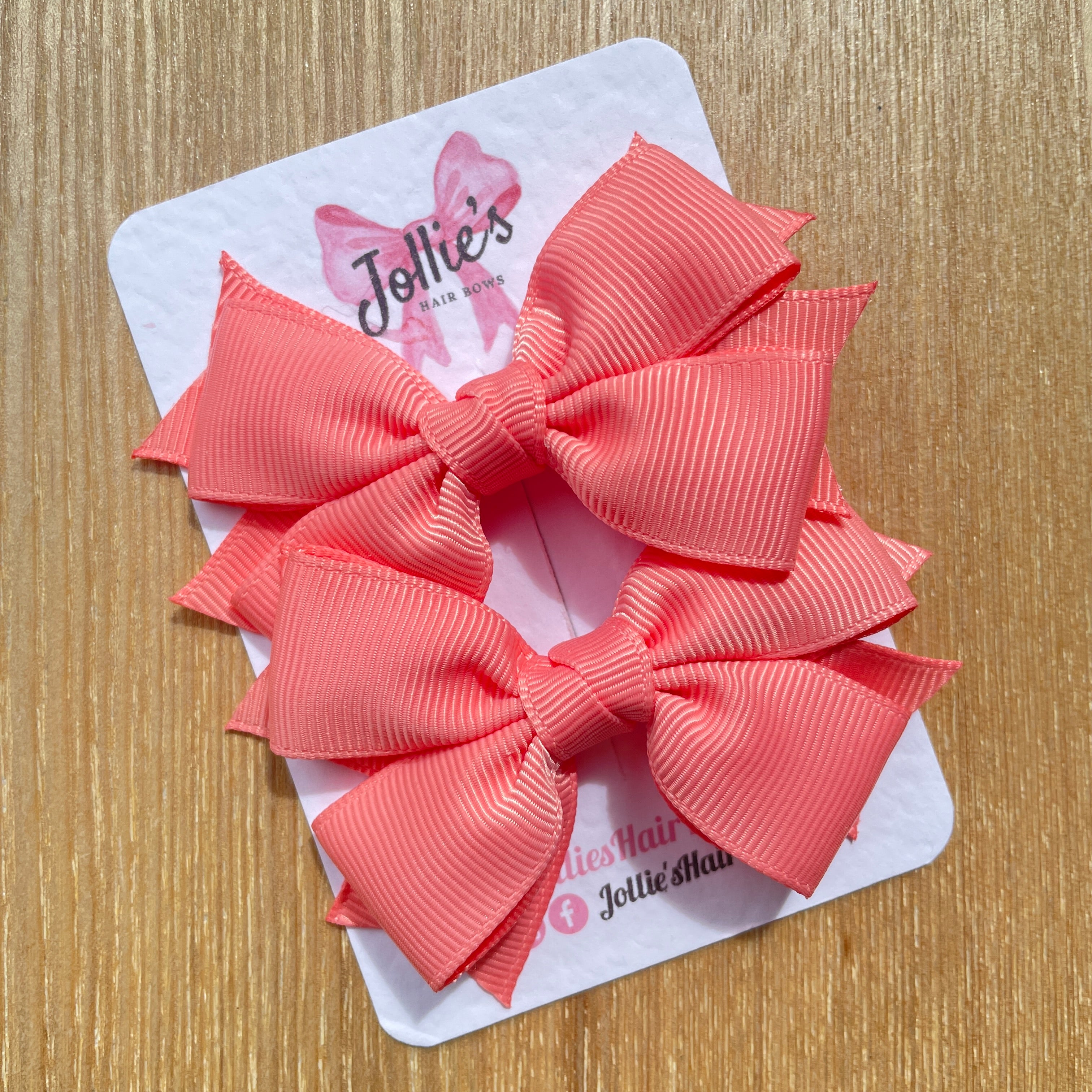 3" Light Coral Layered Hair Bows (Pair) β Grosgrain with Alligator Clip
