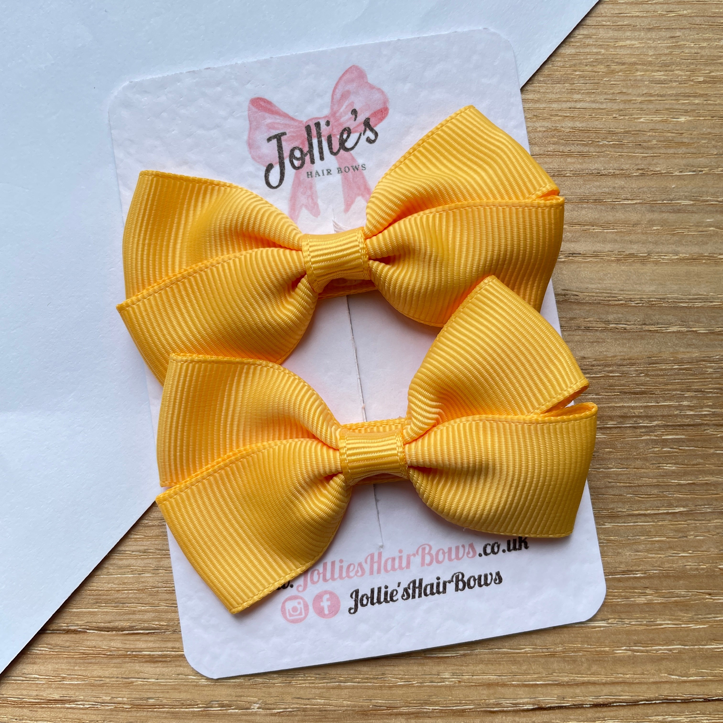 2.75" Yellow Gold Classic Hair Bows (Pair) – Grosgrain Ribbon with Lined Alligator Clips