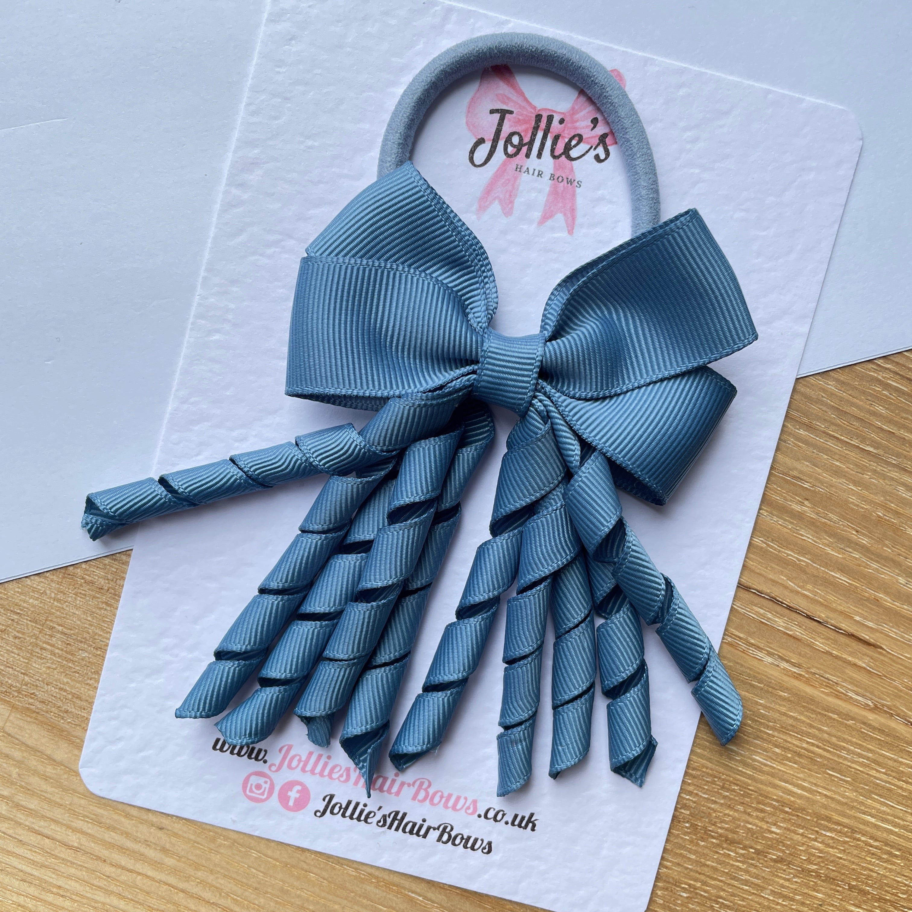 3" Antique Blue Corker Hair Bow – Grosgrain Ribbon with Thick Elastic Bobble