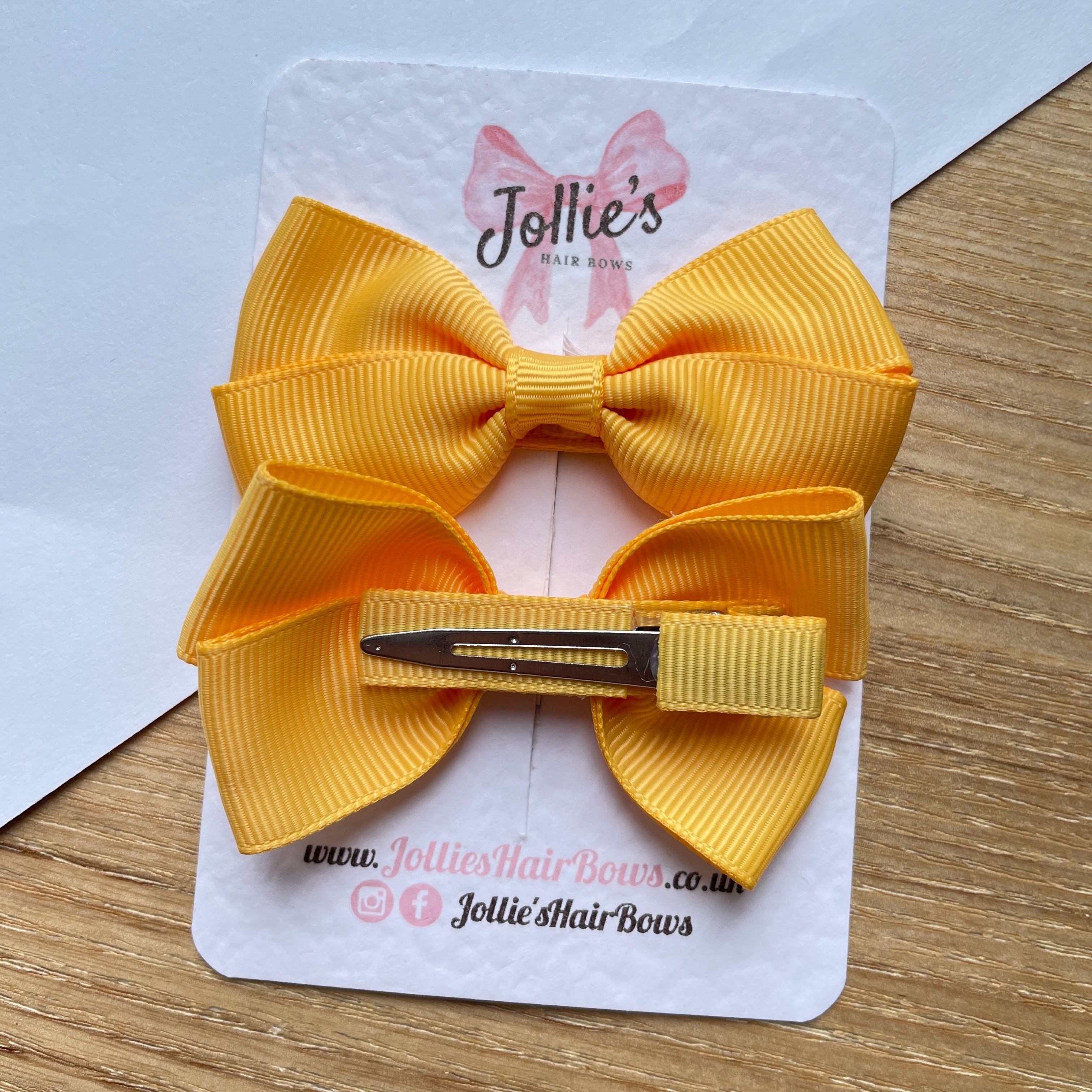 2.75" Yellow Gold Classic Hair Bows (Pair) – Grosgrain Ribbon with Lined Alligator Clips