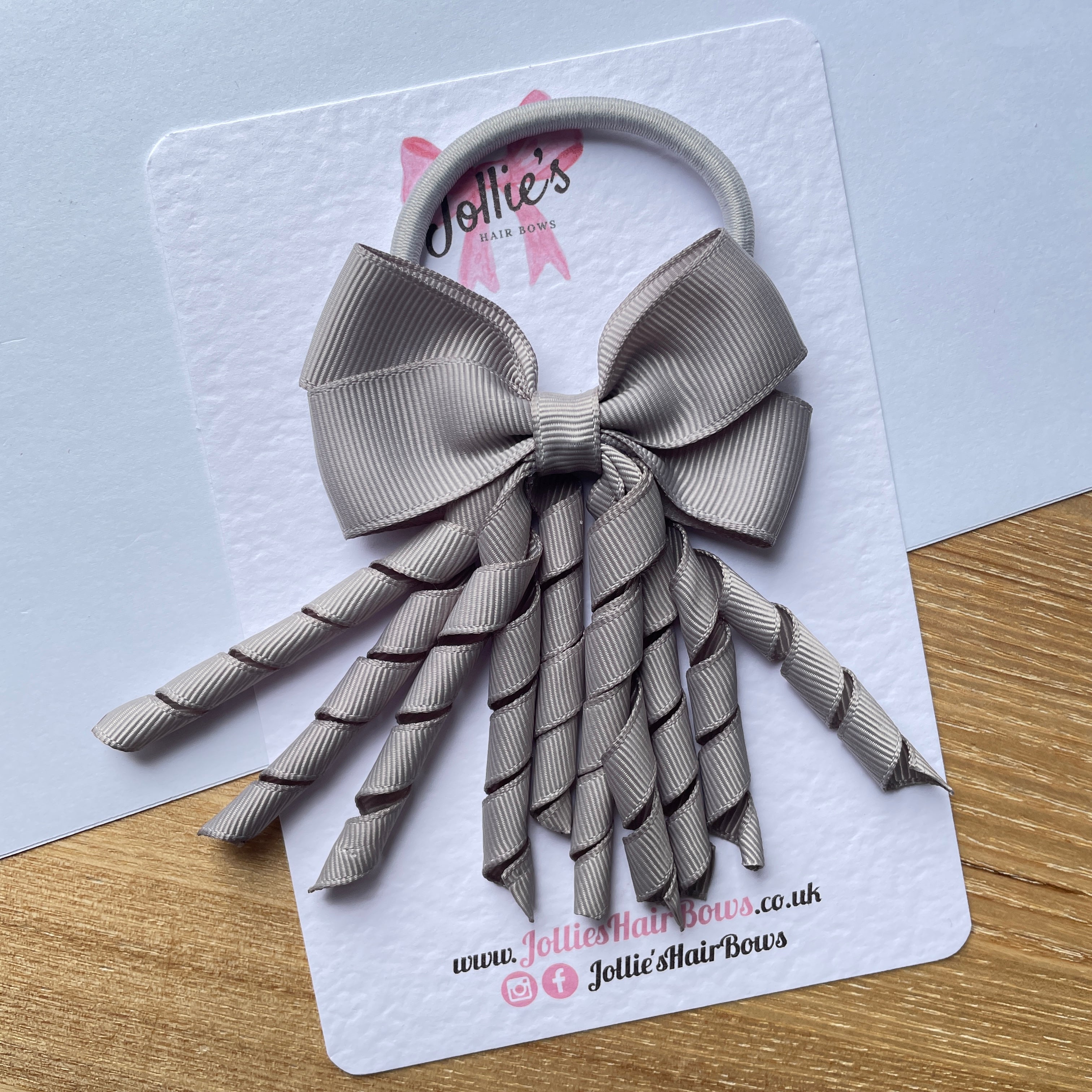 3" Silver Corker Hair Bow – Grosgrain Ribbon with Thick Elastic Bobble
