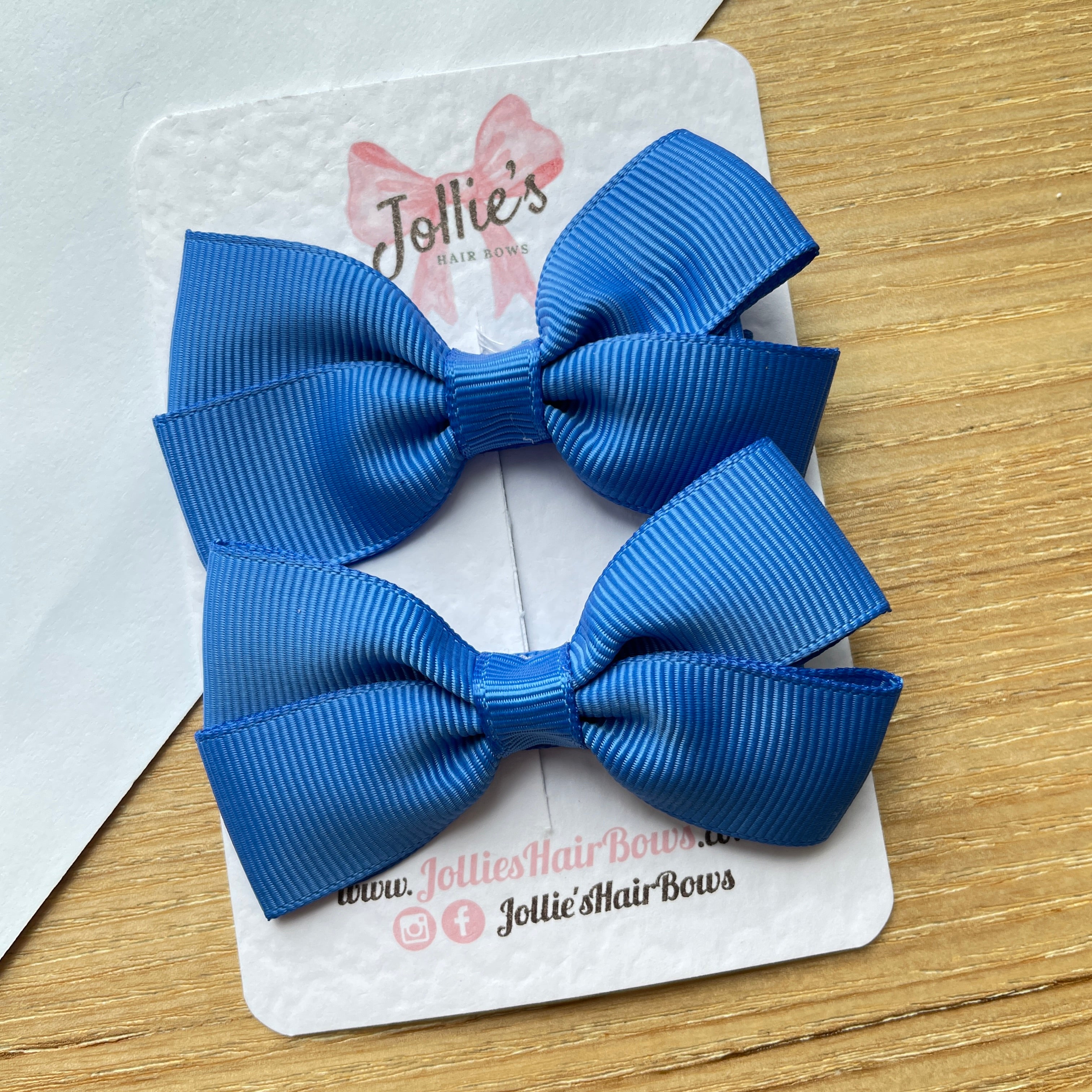 2.75" Capri Blue Classic Hair Bows (Pair) – Grosgrain Ribbon with Lined Alligator Clips