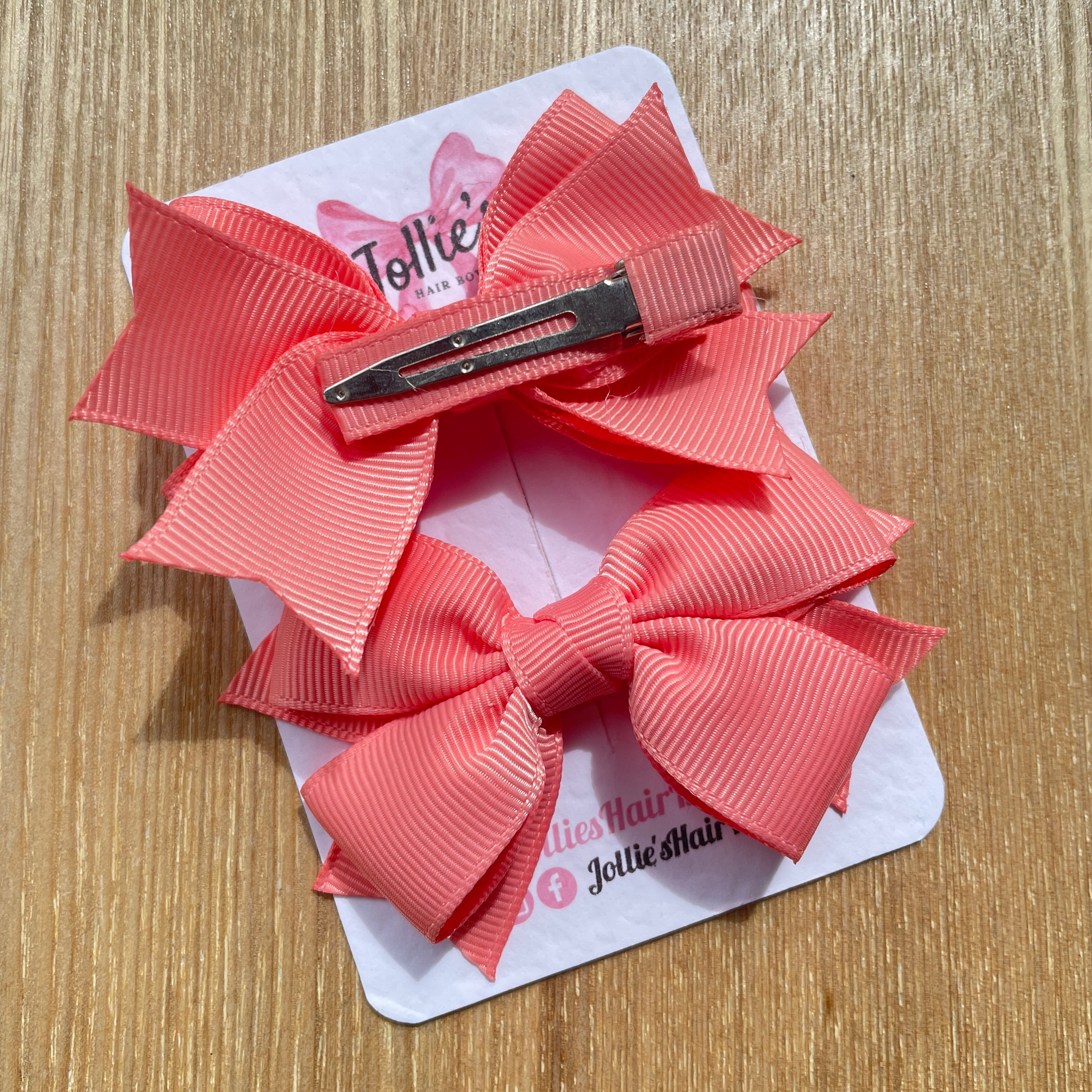 3" Light Coral Layered Hair Bows (Pair) β Grosgrain with Alligator Clip