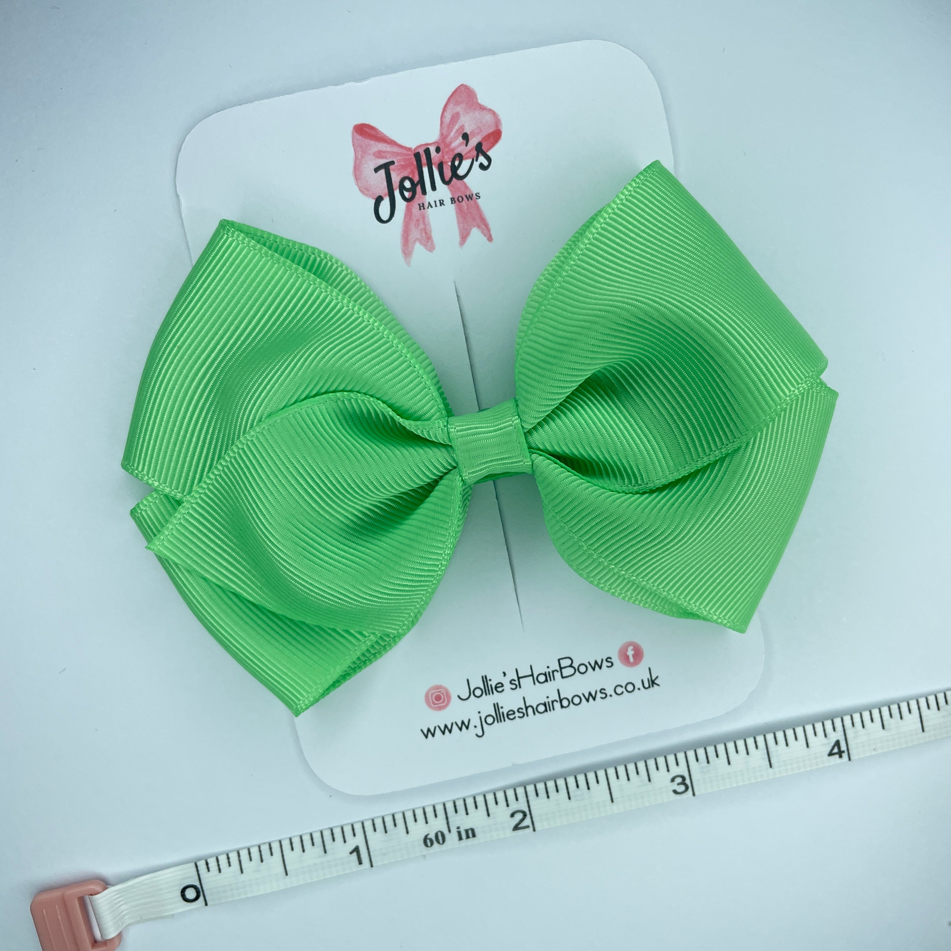 4" Apple Green Hair Bow with Clip – Grosgrain Ribbon with Lined Alligator Clip