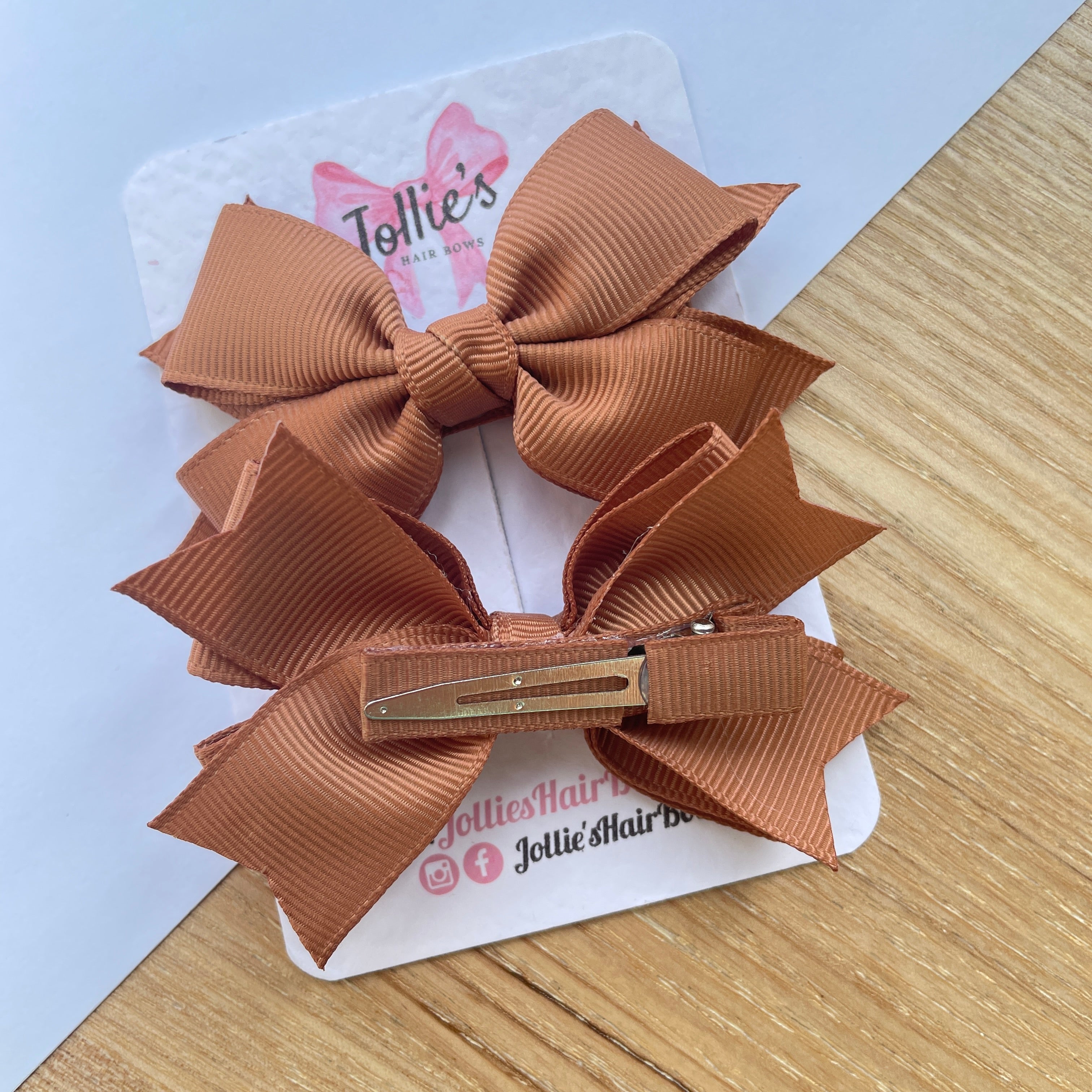 3" Chipmunk Layered Hair Bows (Pair) – Grosgrain with Alligator Clip