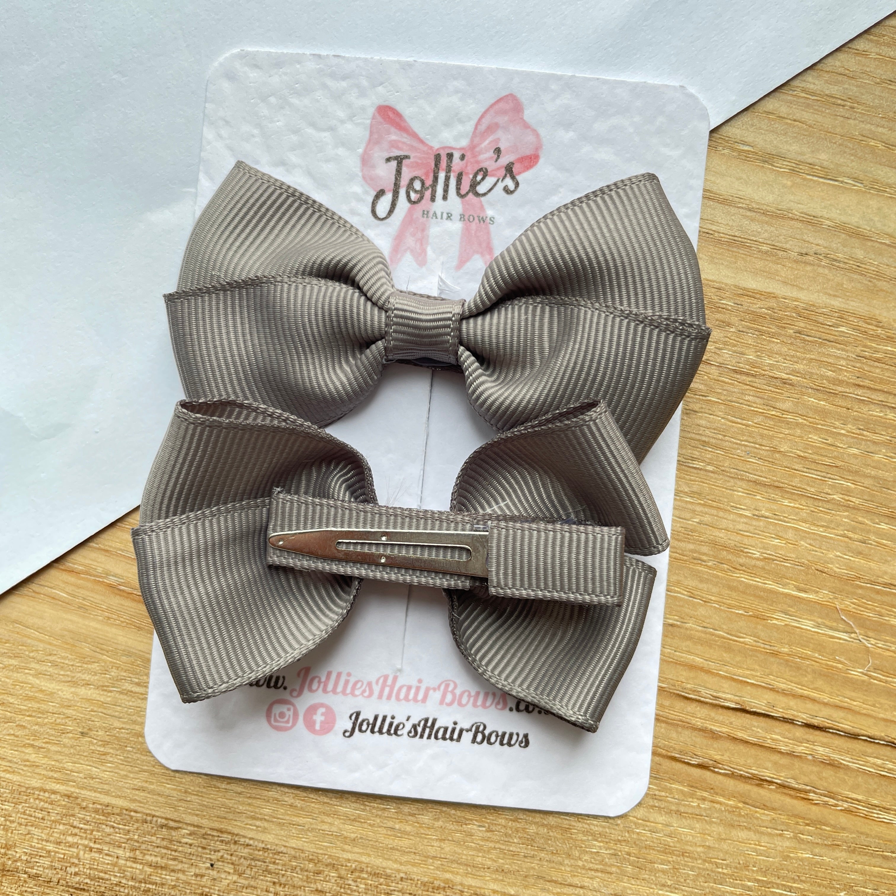 2.75" Metal Grey Classic Hair Bows (Pair) – Grosgrain Ribbon with Lined Alligator Clips