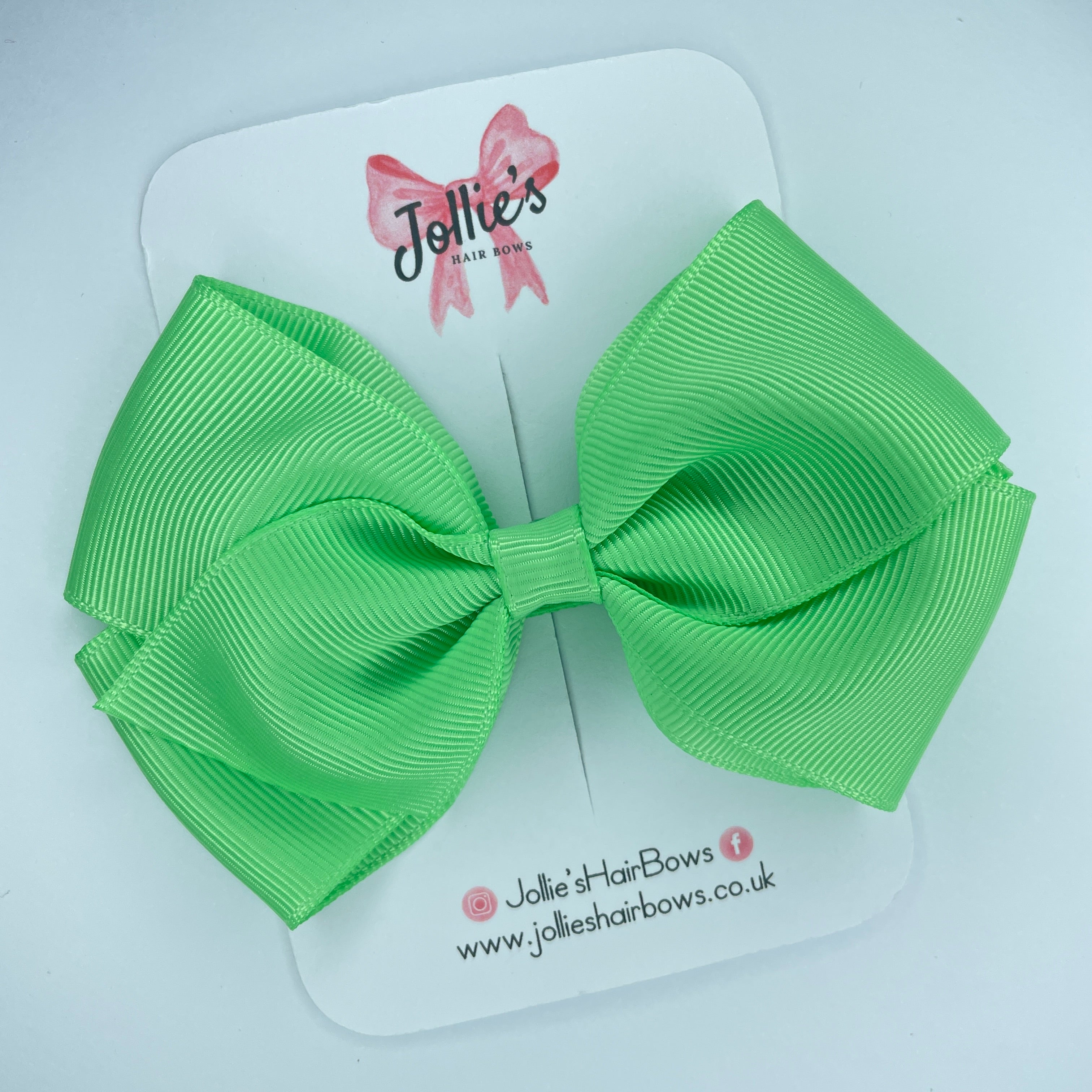 4" Apple Green Hair Bow with Clip – Grosgrain Ribbon with Lined Alligator Clip