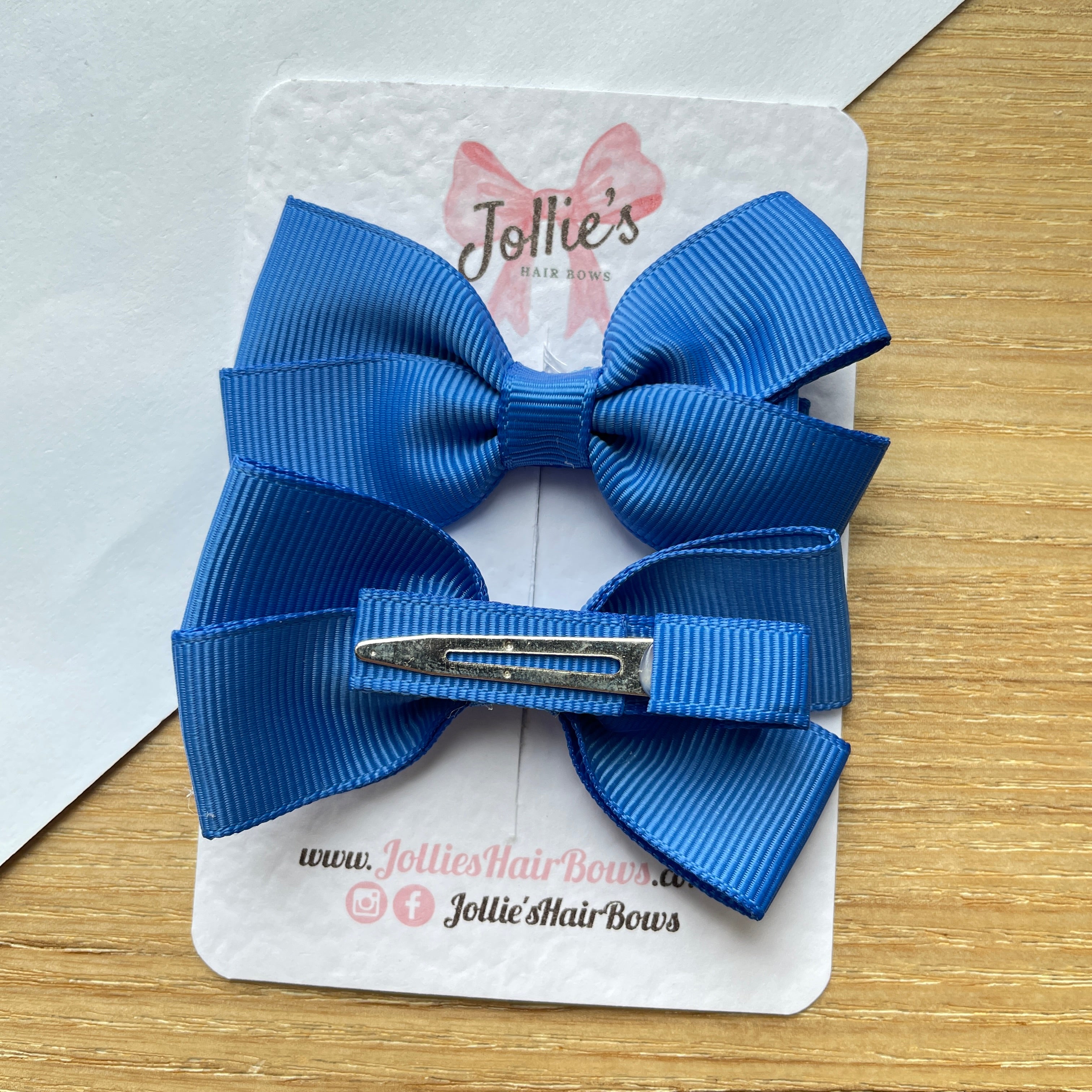 2.75" Capri Blue Classic Hair Bows (Pair) – Grosgrain Ribbon with Lined Alligator Clips