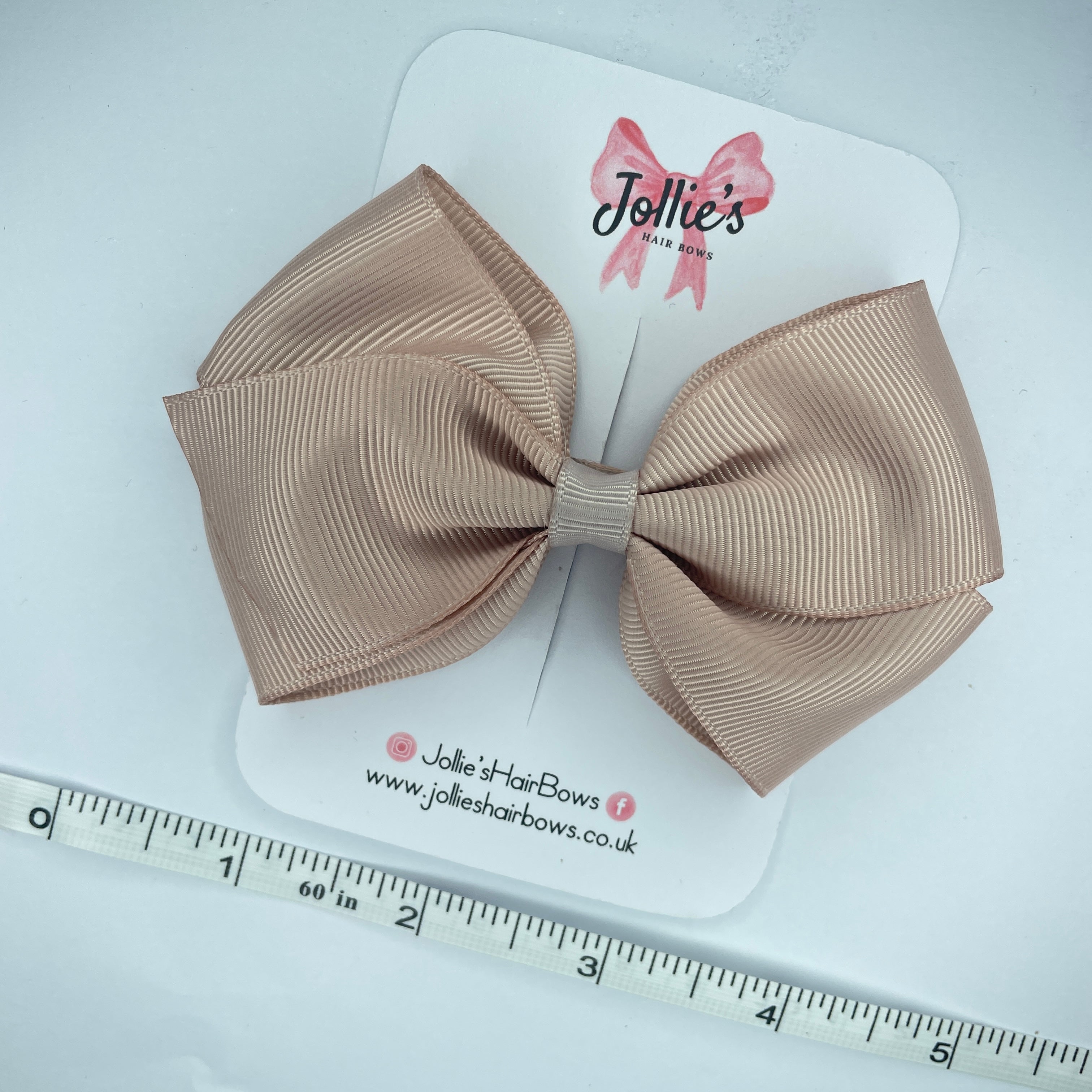 4" Vanilla Hair Bow with Clip – Grosgrain Ribbon with Lined Alligator Clip
