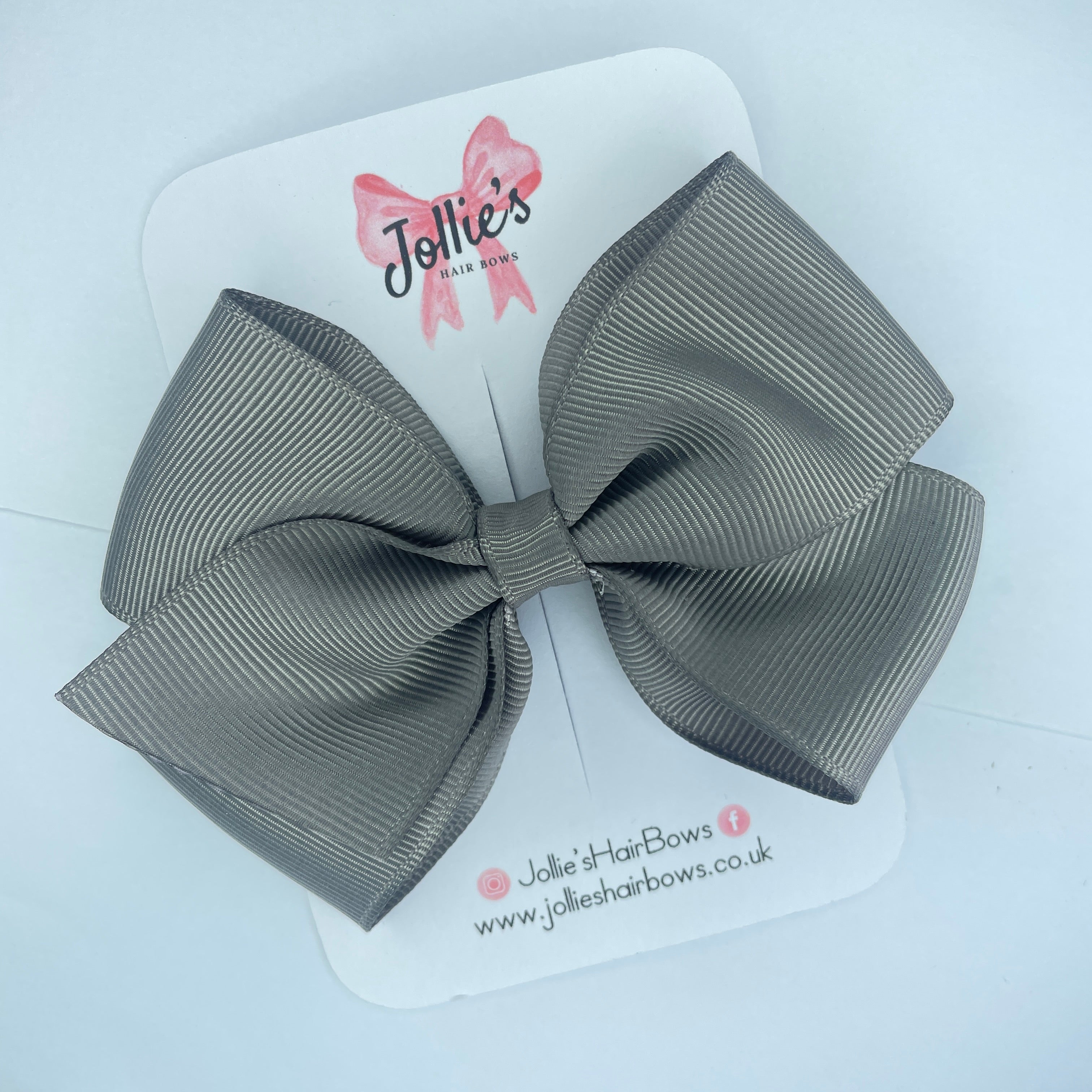 4" Metal Grey Hair Bow with Clip – Grosgrain Ribbon with Lined Alligator Clip