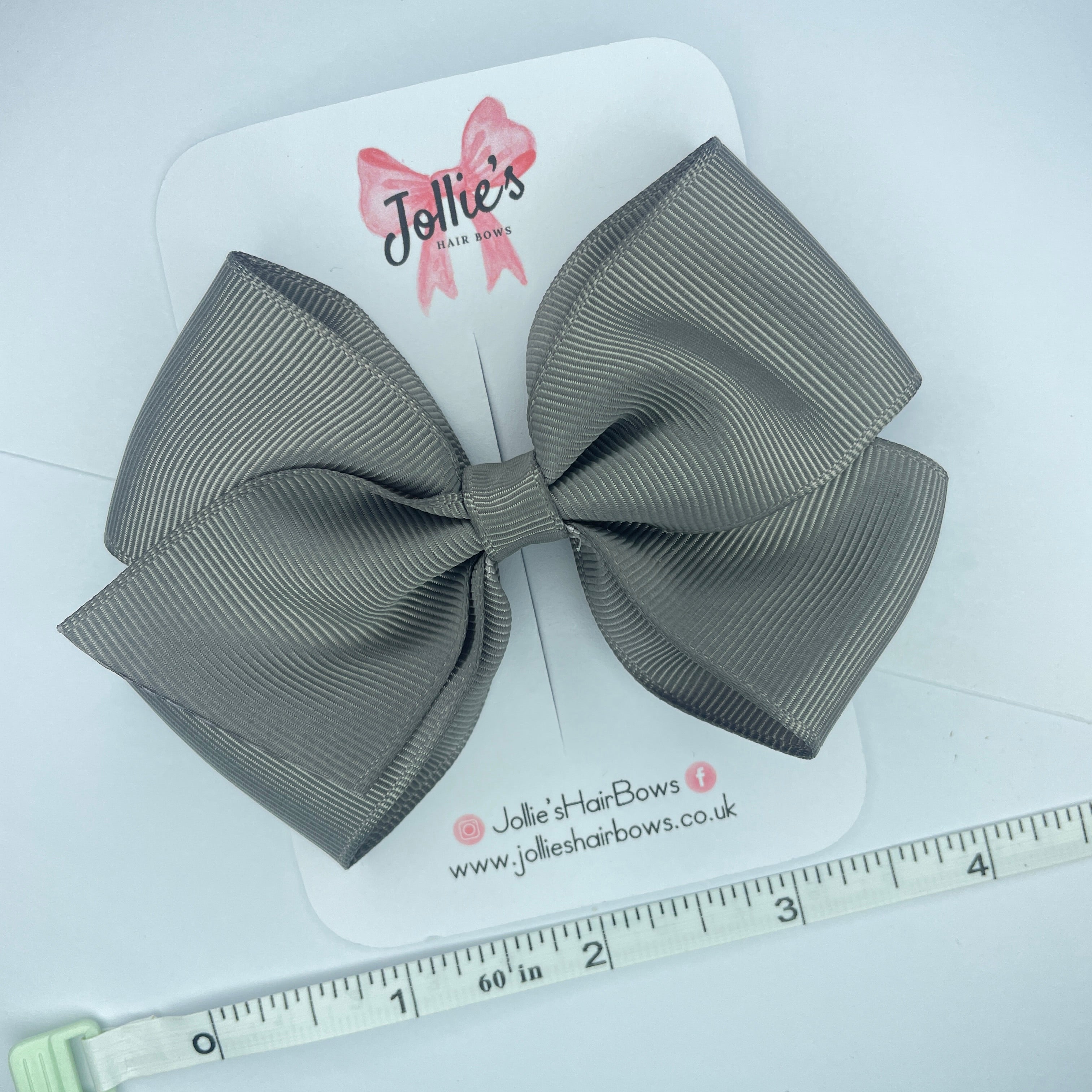 4" Metal Grey Hair Bow with Clip – Grosgrain Ribbon with Lined Alligator Clip