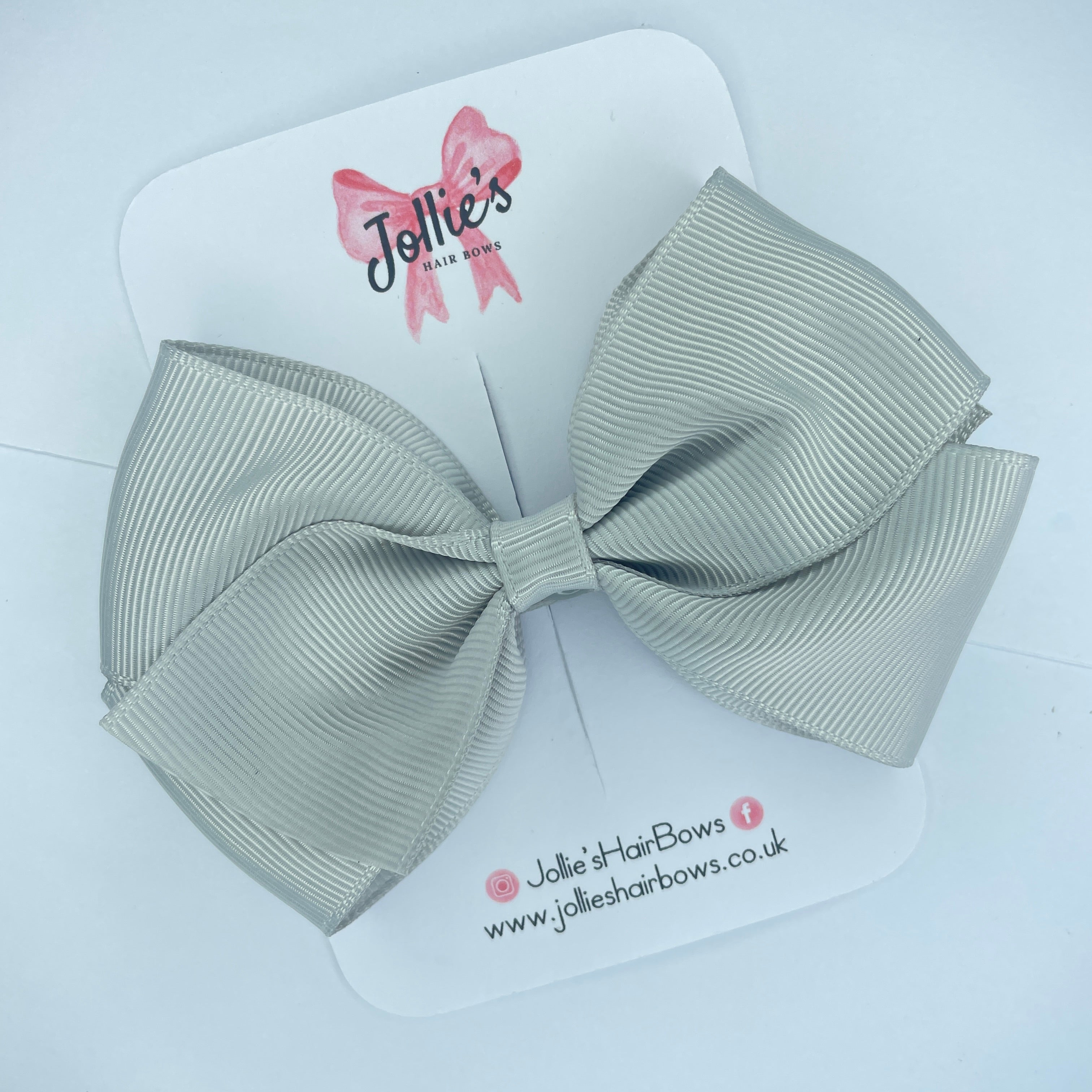 4" Shell Grey Hair Bow with Clip – Grosgrain Ribbon with Lined Alligator Clip
