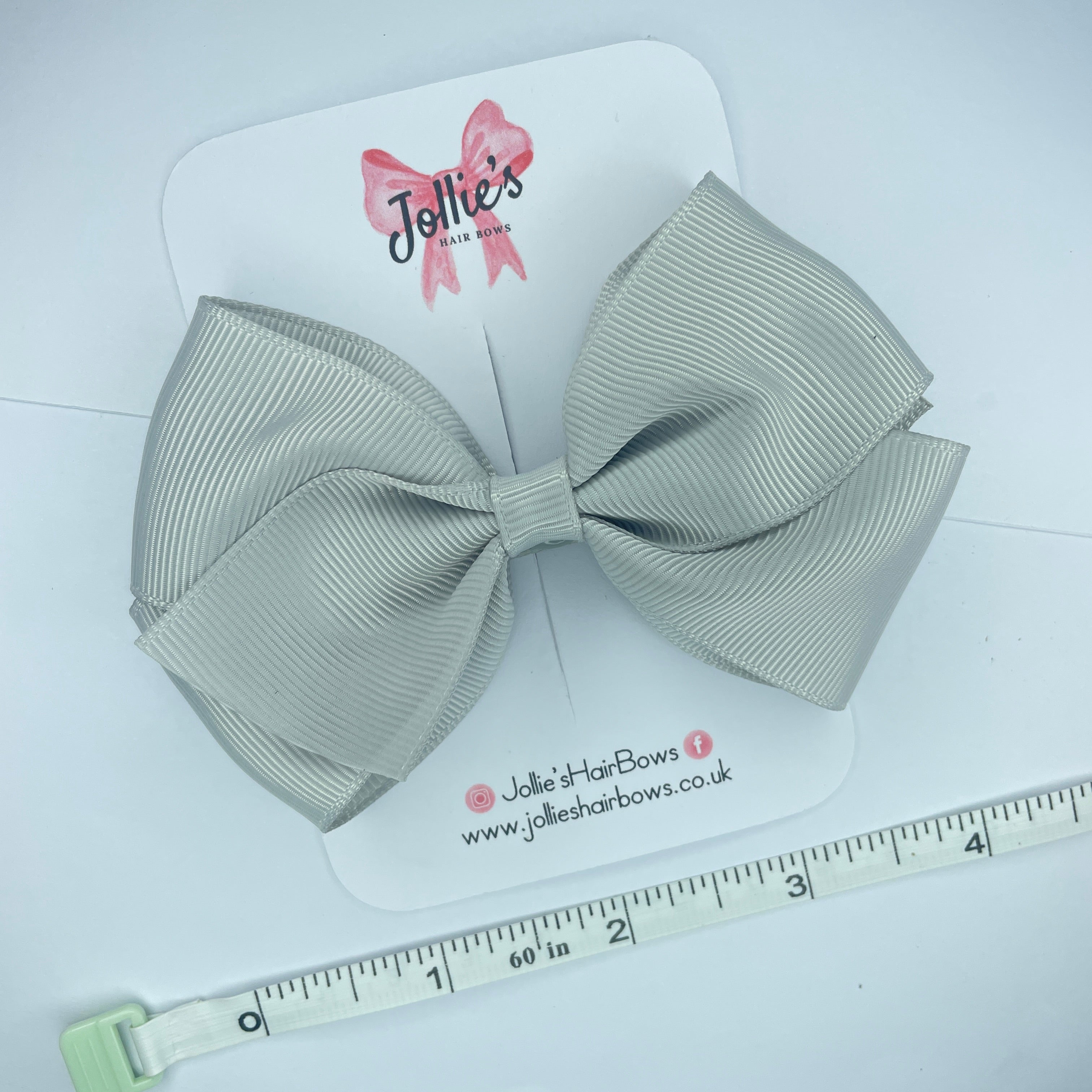 4" Shell Grey Hair Bow with Clip – Grosgrain Ribbon with Lined Alligator Clip