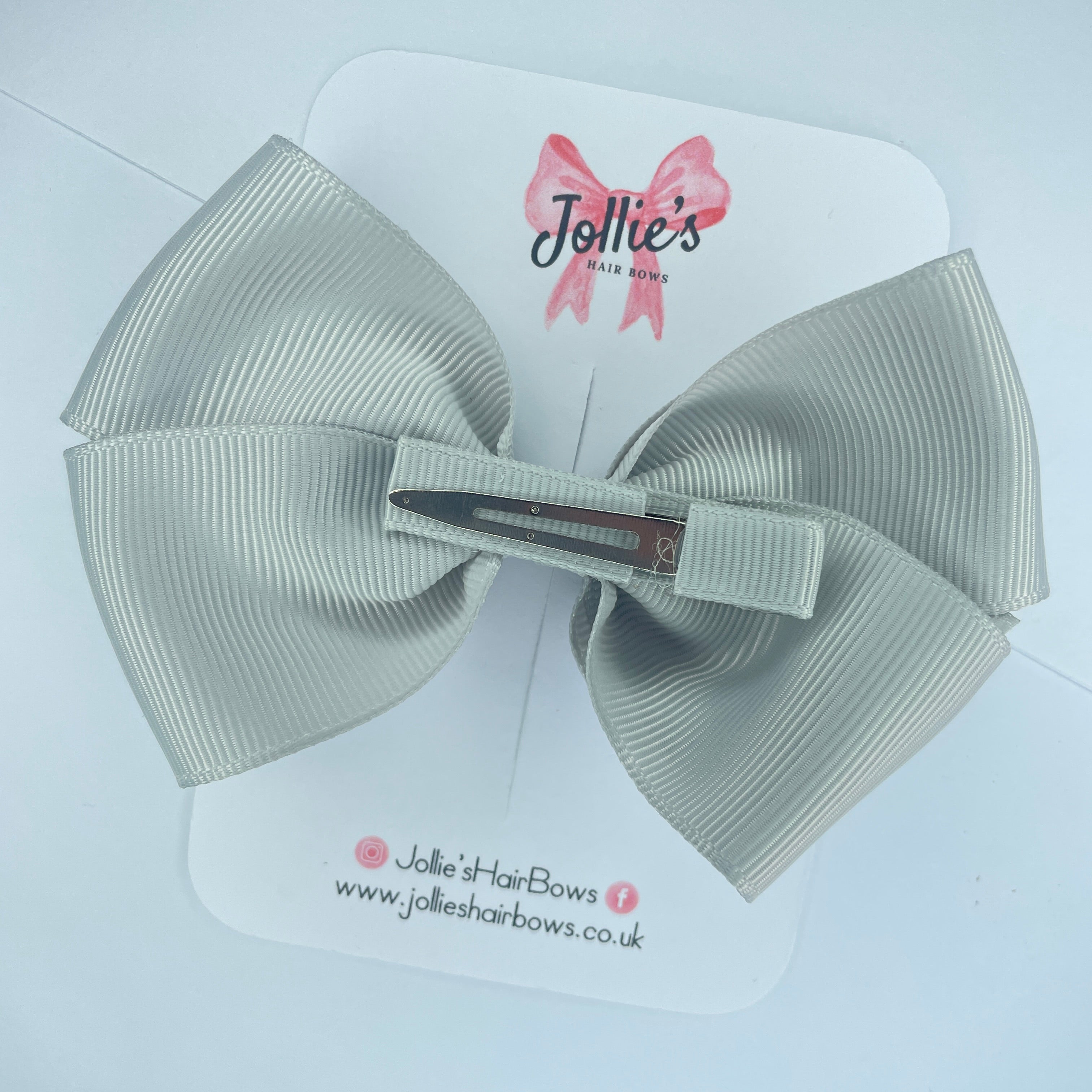 4" Shell Grey Hair Bow with Clip – Grosgrain Ribbon with Lined Alligator Clip