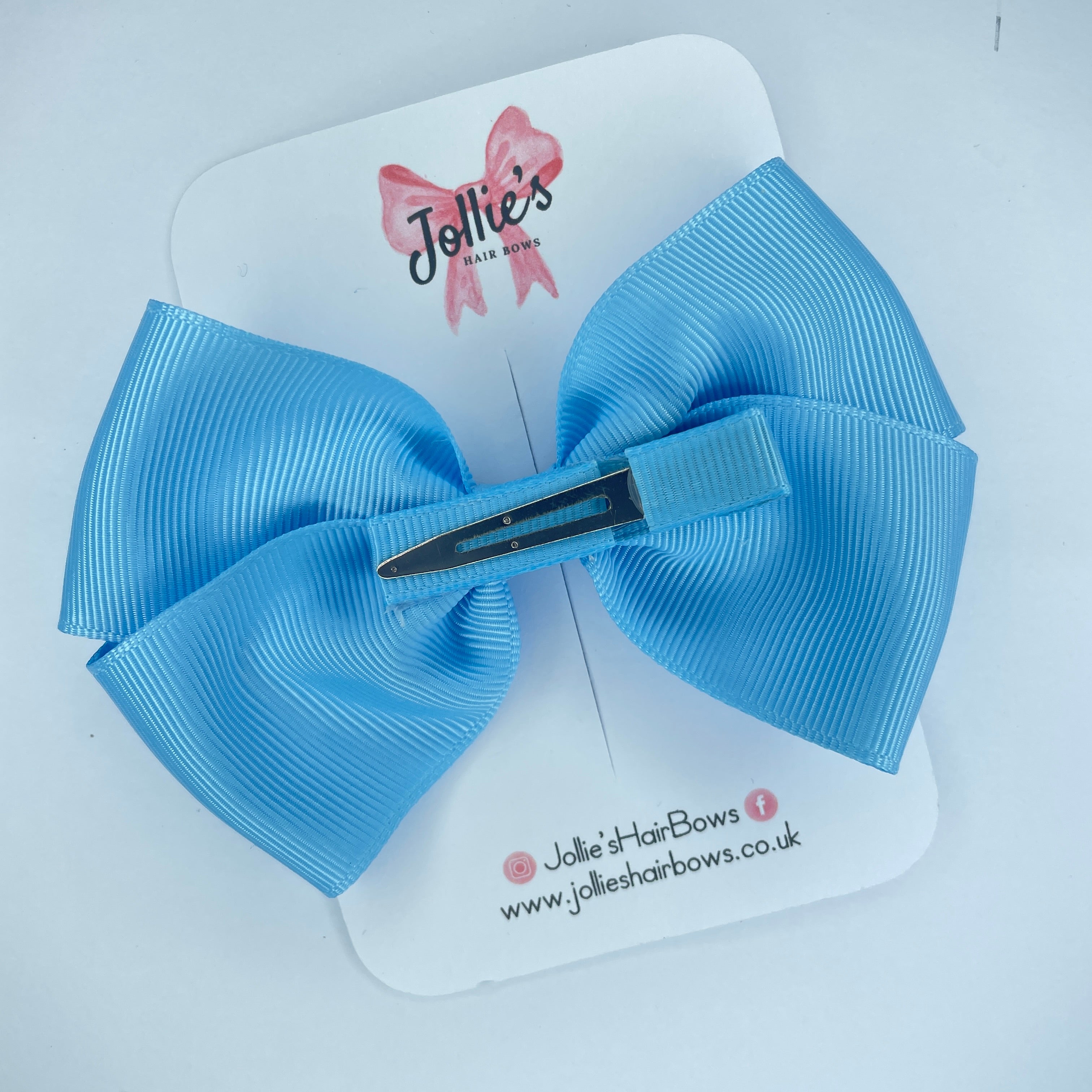 4" Blue Mist Hair Bow with Clip – Grosgrain Ribbon with Lined Alligator Clip