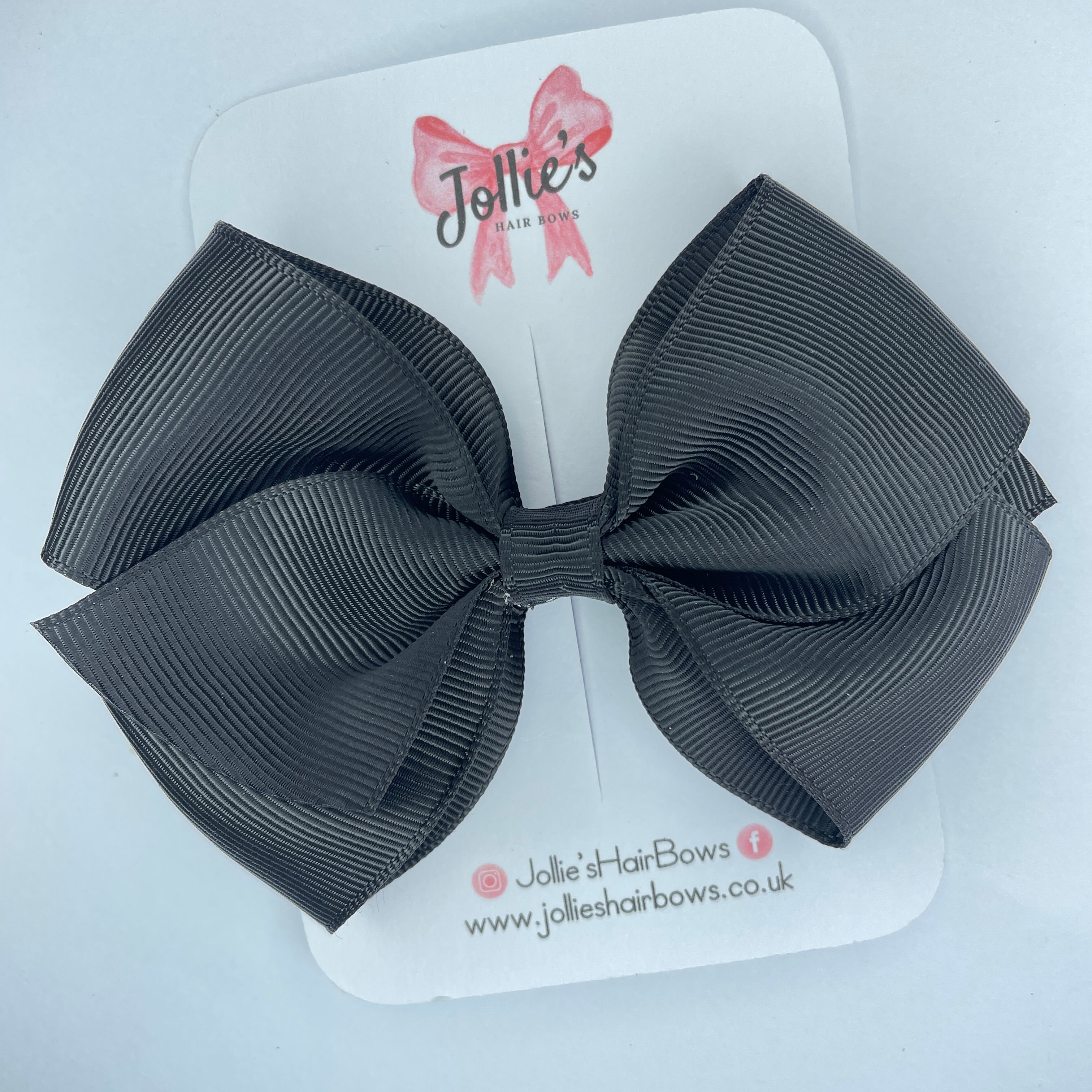 4" Black Hair Bow with Clip – Grosgrain Ribbon with Lined Alligator Clip