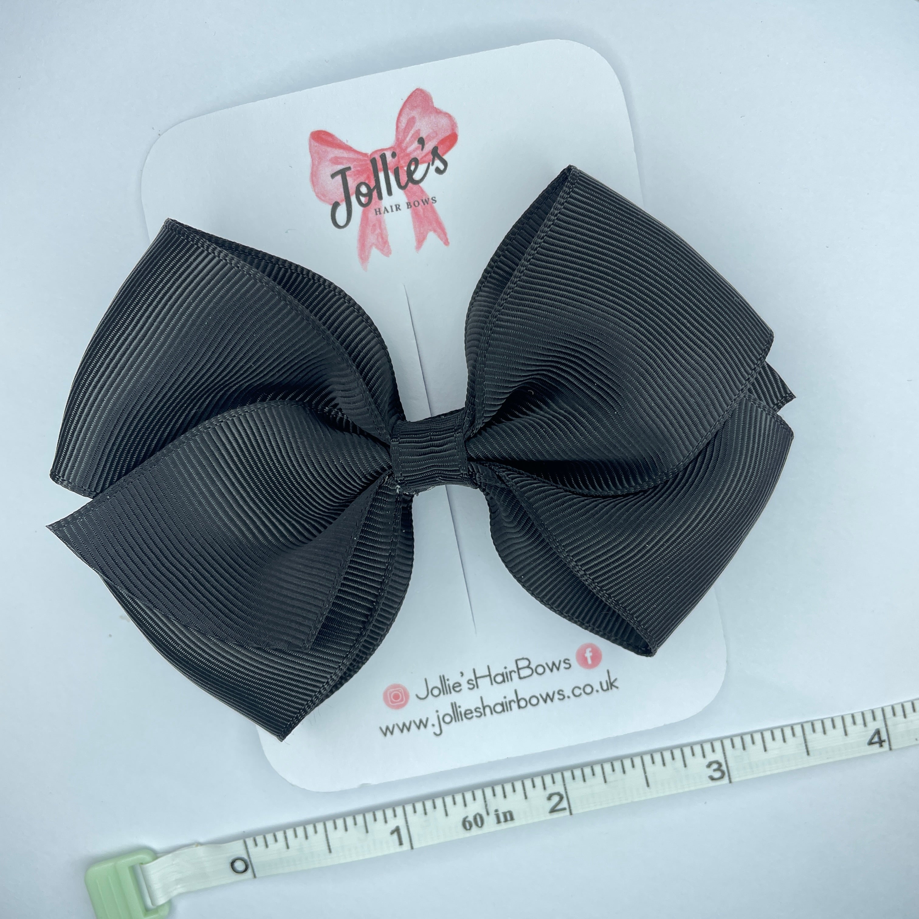4" Black Hair Bow with Clip – Grosgrain Ribbon with Lined Alligator Clip