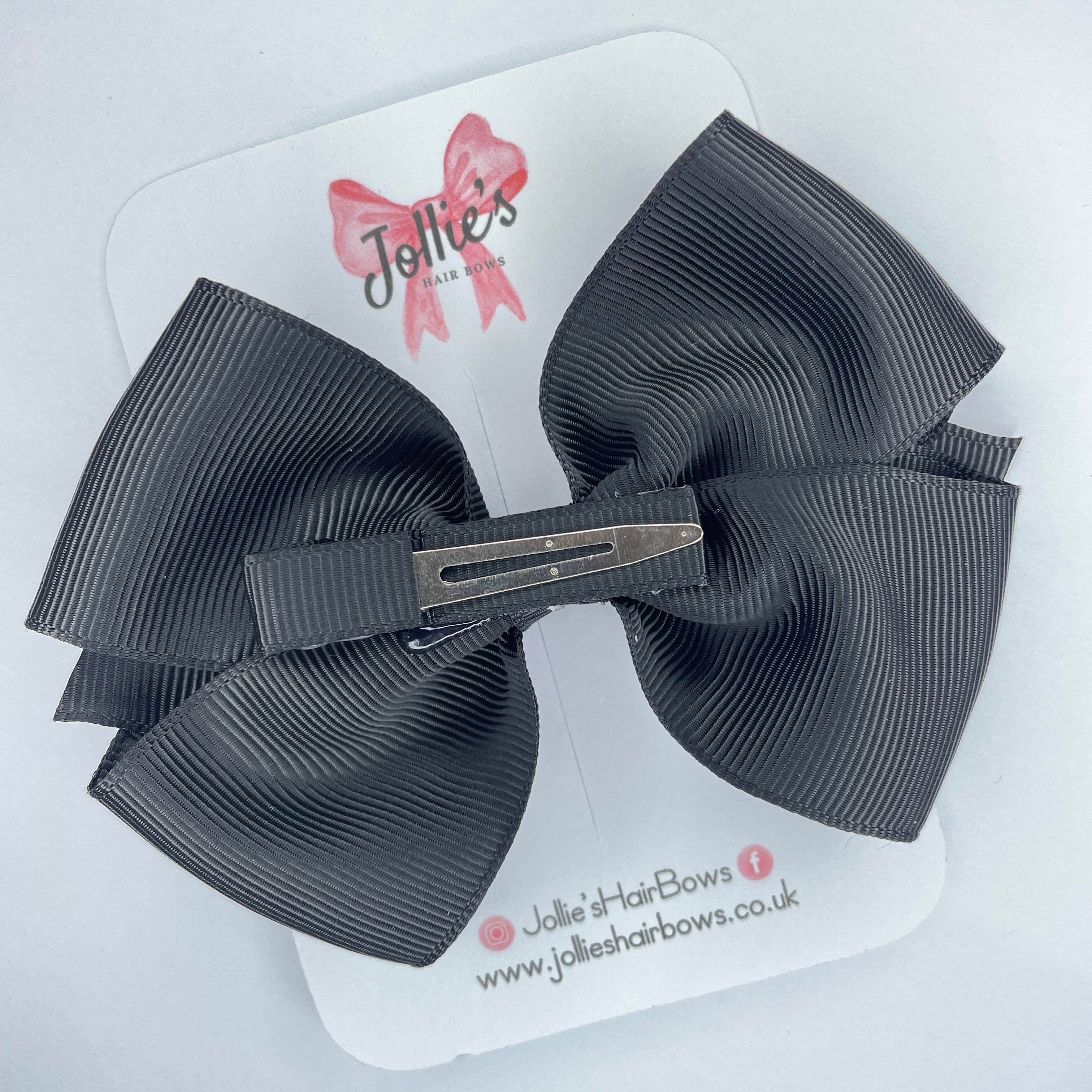 4" Black Hair Bow with Clip – Grosgrain Ribbon with Lined Alligator Clip