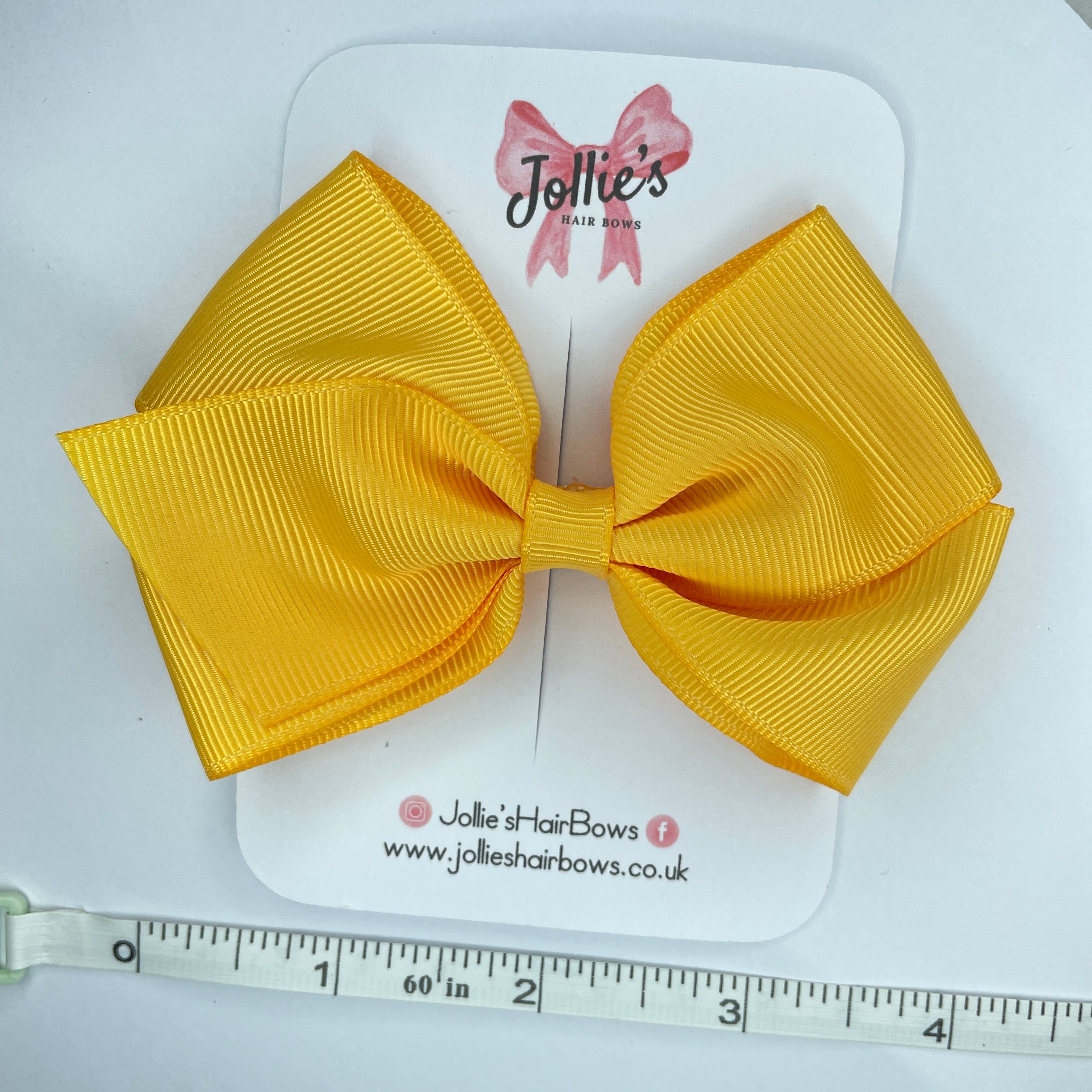 4" Yellow Gold Hair Bow with Clip – Grosgrain Ribbon with Lined Alligator Clip
