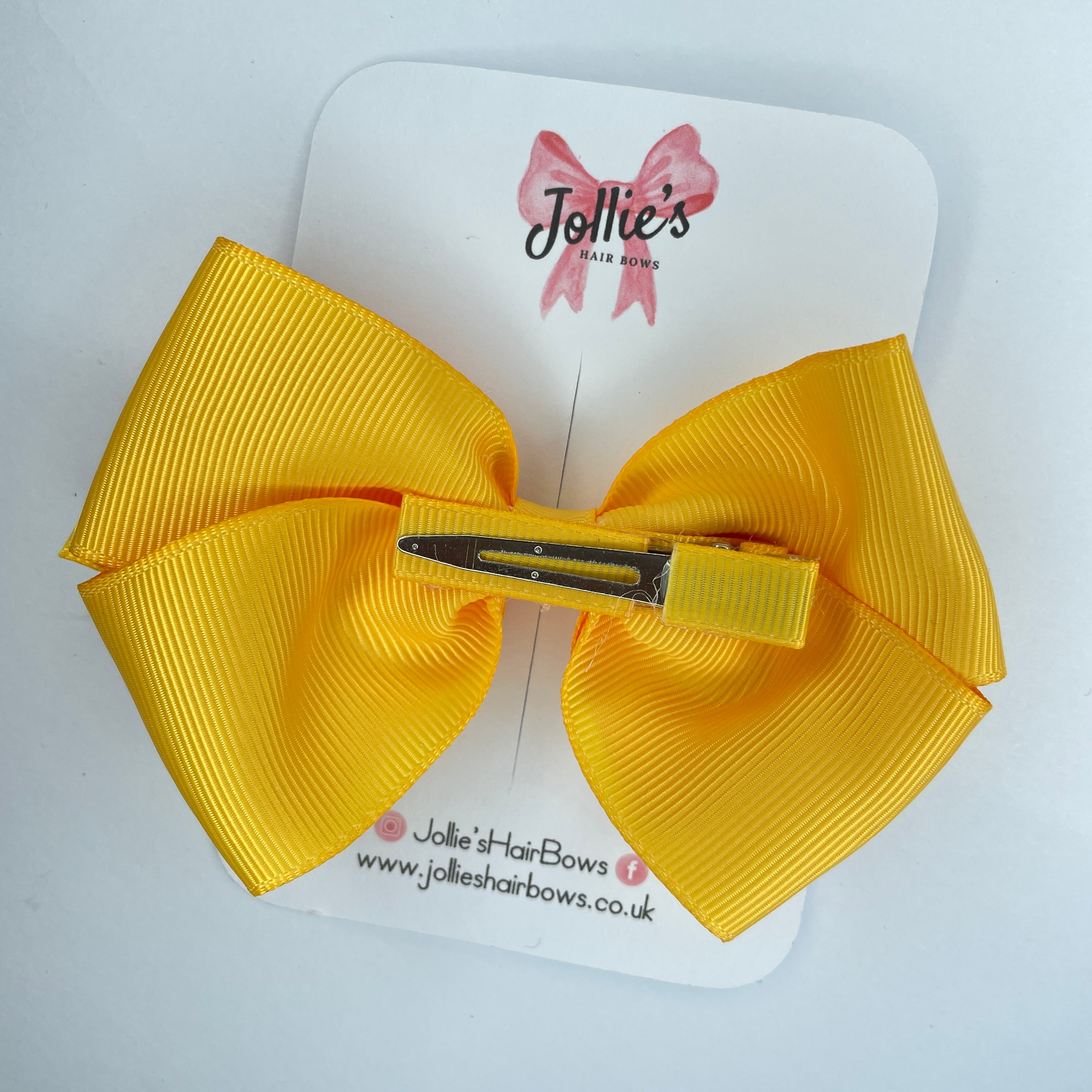 4" Yellow Gold Hair Bow with Clip – Grosgrain Ribbon with Lined Alligator Clip