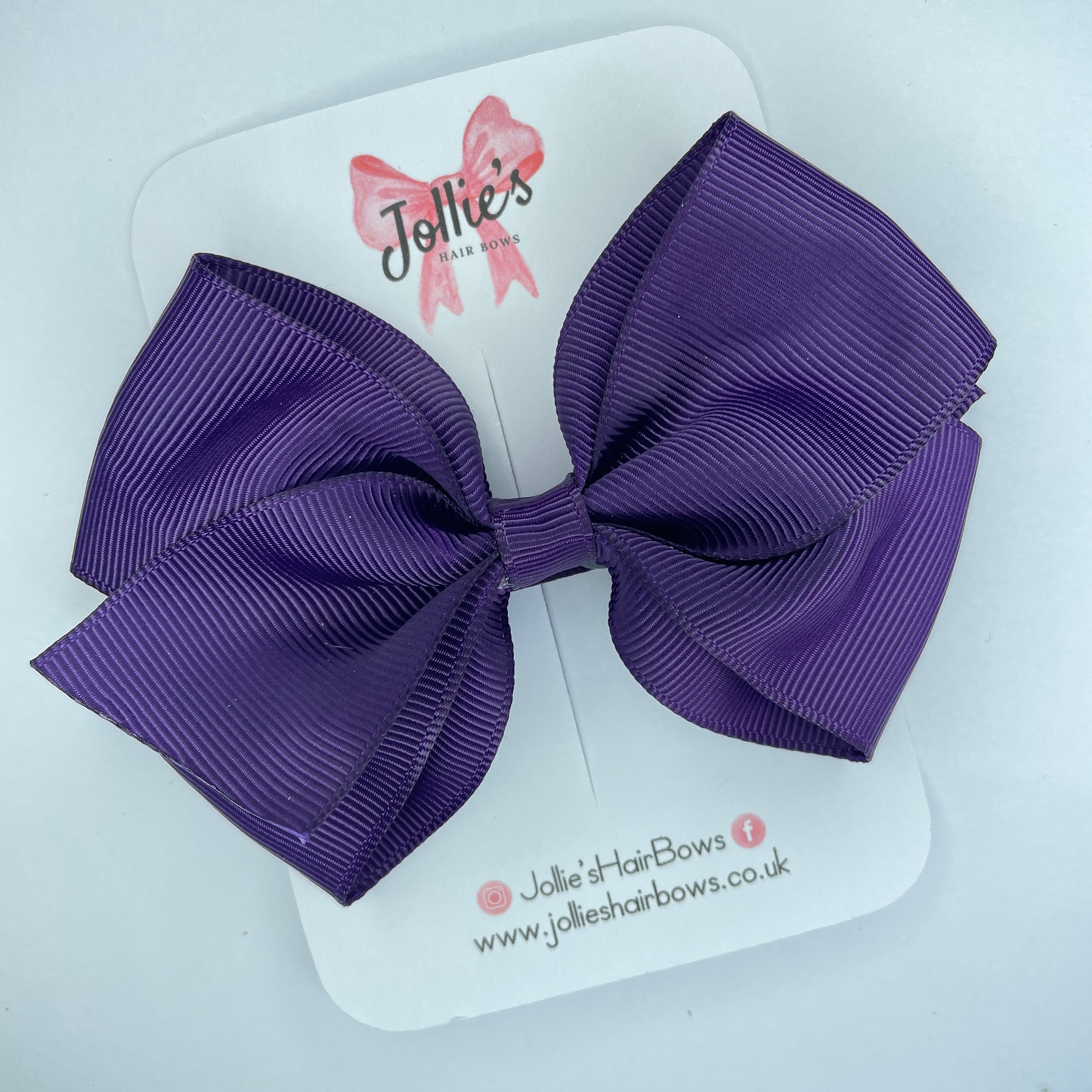 4" Plum Hair Bow with Clip – Grosgrain Ribbon with Lined Alligator Clip