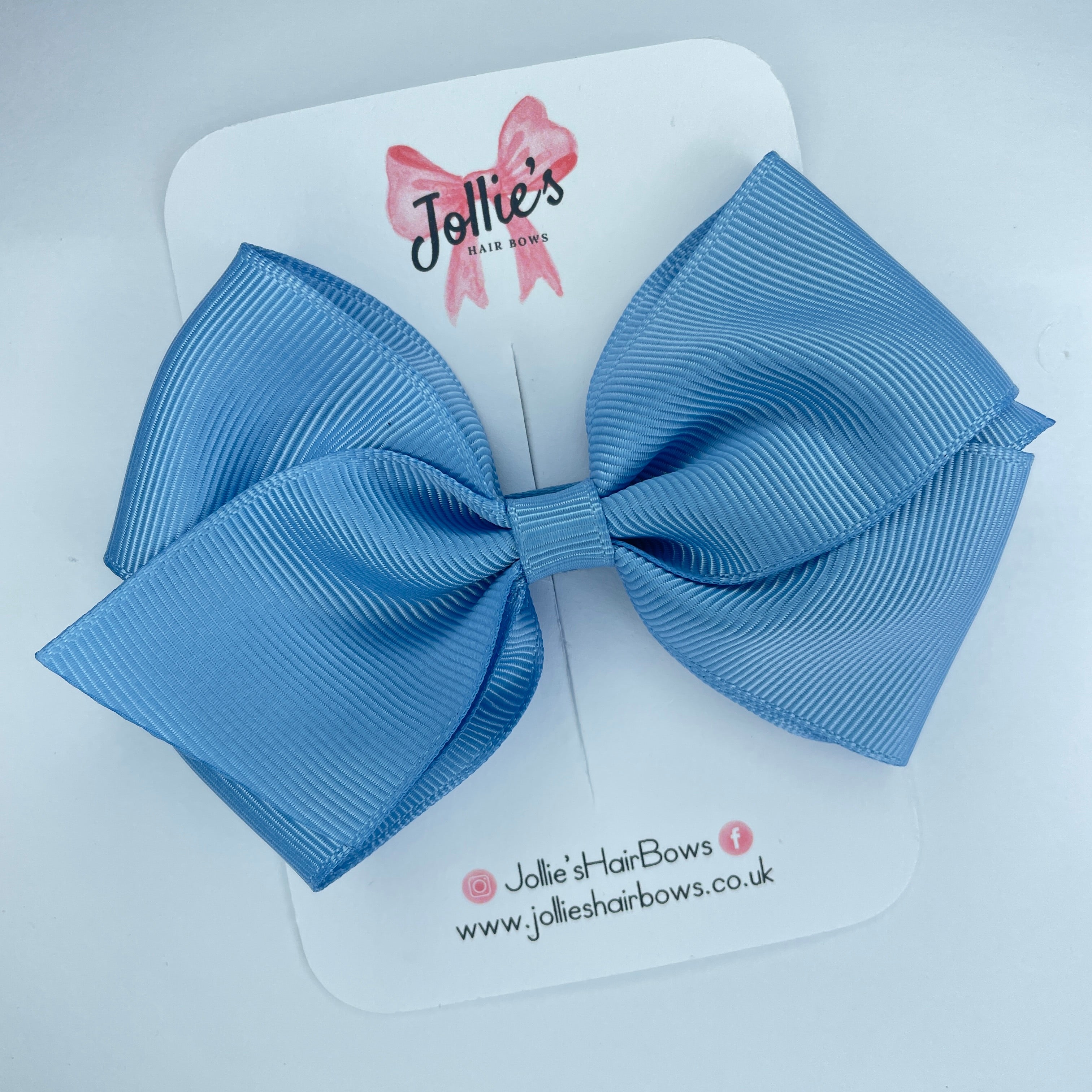 4" French Blue Hair Bow with Clip – Grosgrain Ribbon with Lined Alligator Clip