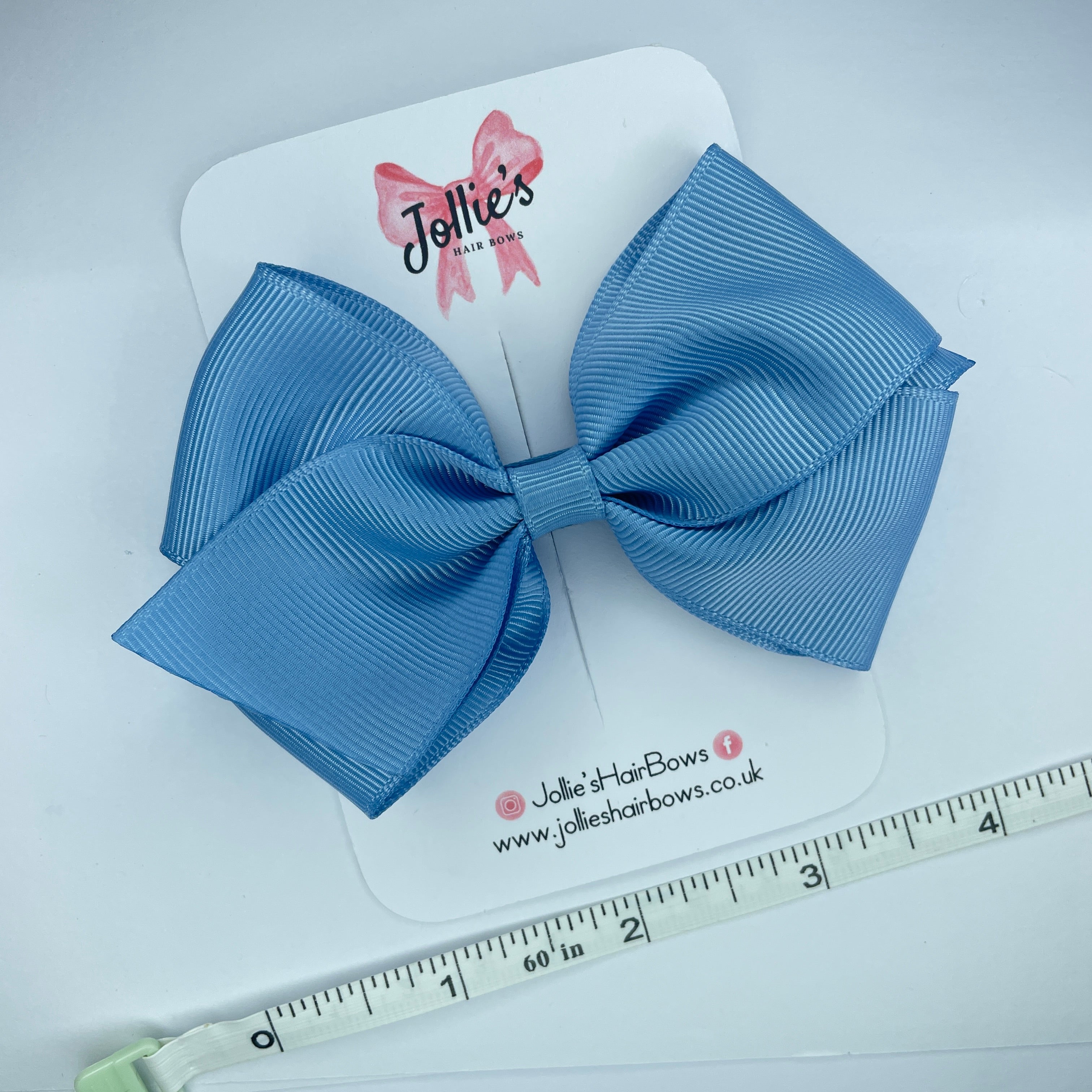 4" French Blue Hair Bow with Clip – Grosgrain Ribbon with Lined Alligator Clip