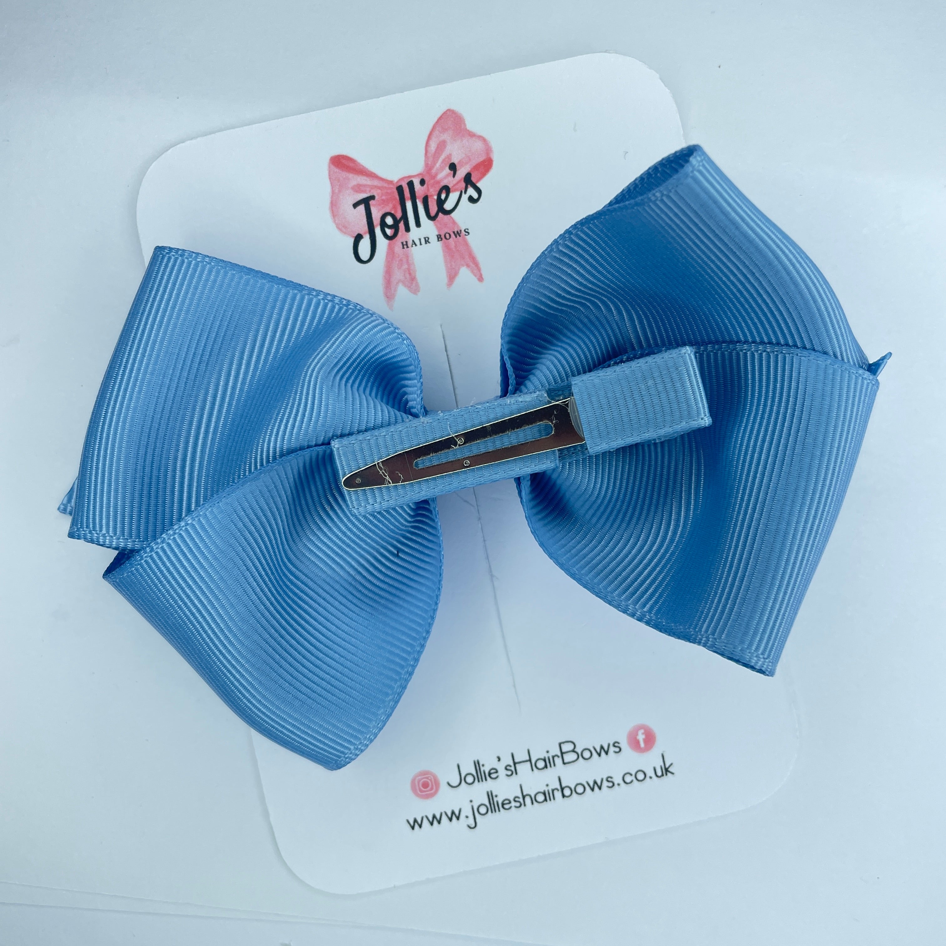 4" French Blue Hair Bow with Clip – Grosgrain Ribbon with Lined Alligator Clip