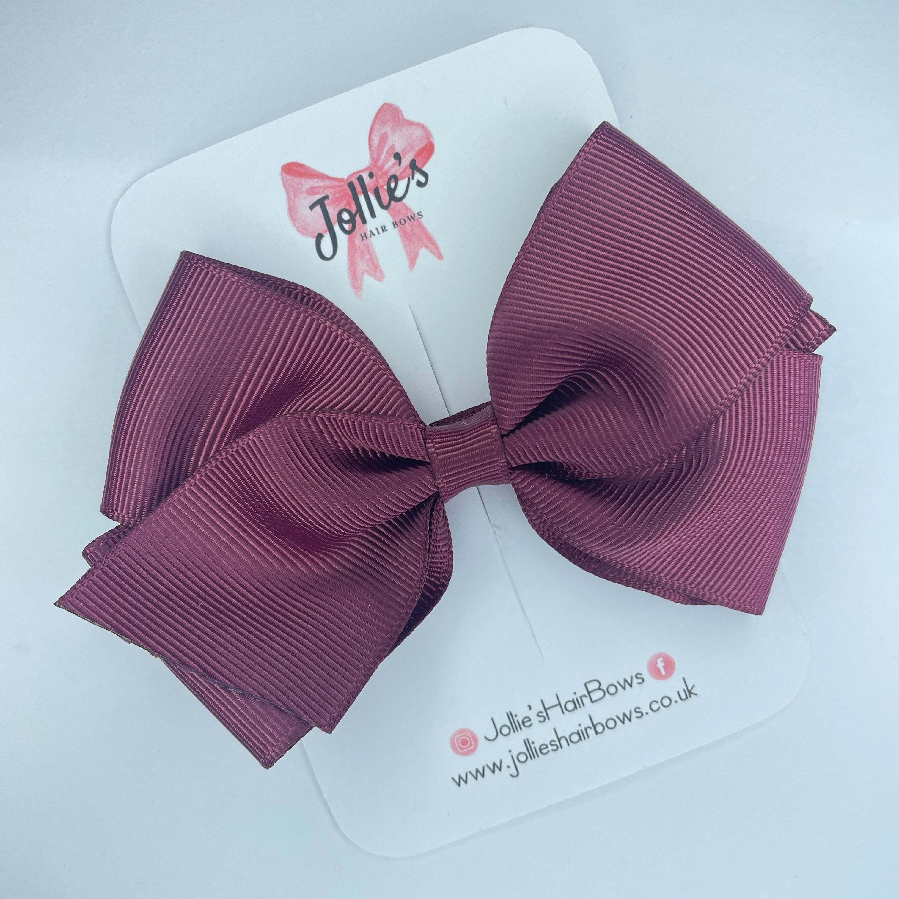 4" Burgundy Hair Bow with Clip β Grosgrain Ribbon with Lined Alligator Clip