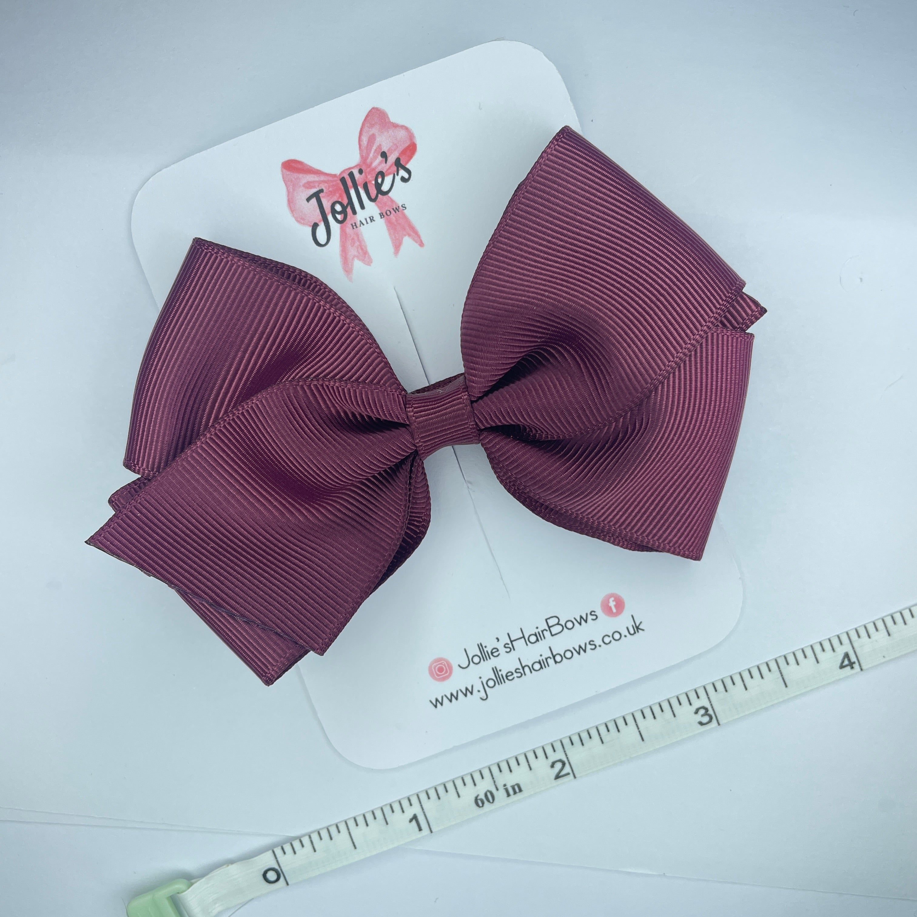 4" Burgundy Hair Bow with Clip – Grosgrain Ribbon with Lined Alligator Clip