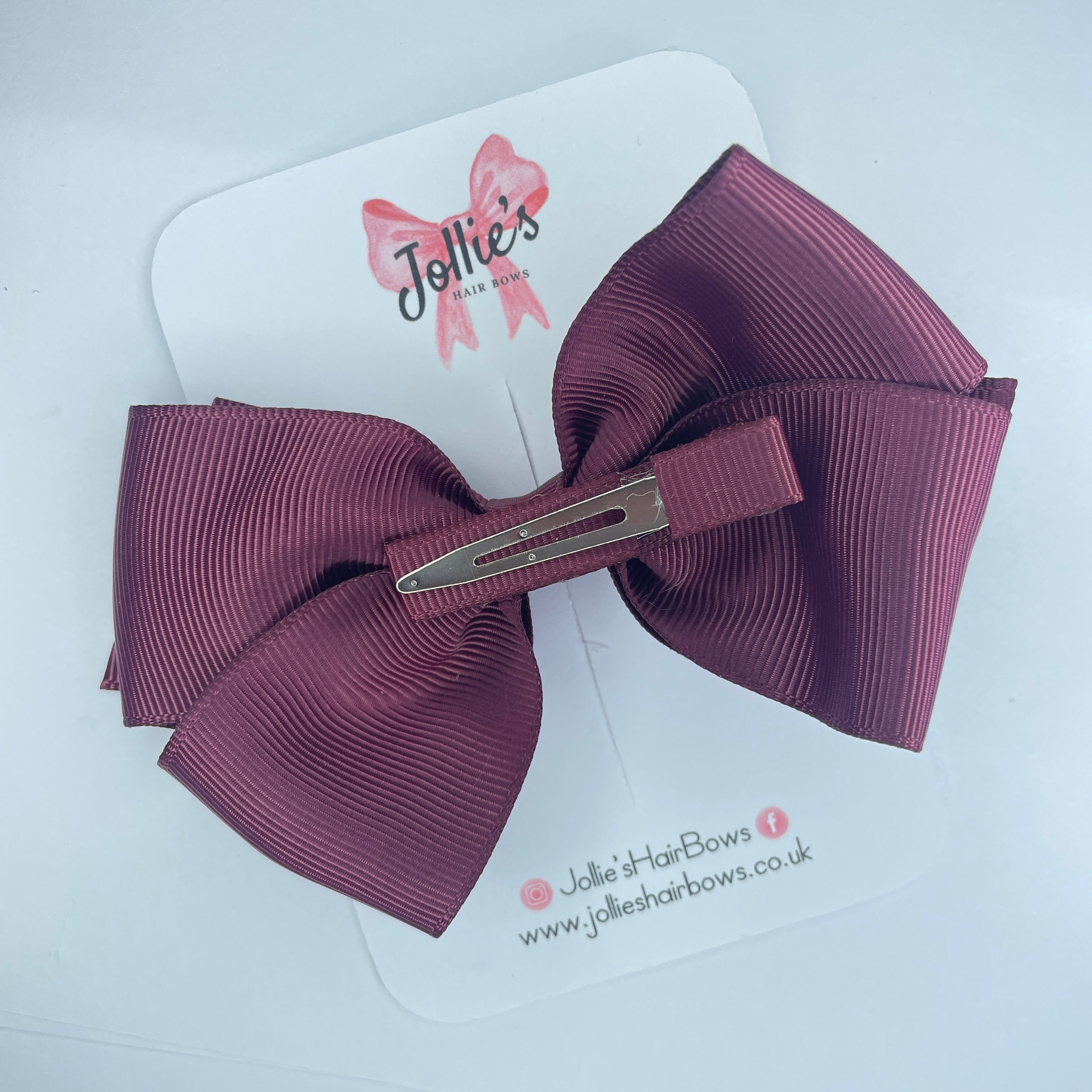 4" Burgundy Hair Bow with Clip – Grosgrain Ribbon with Lined Alligator Clip