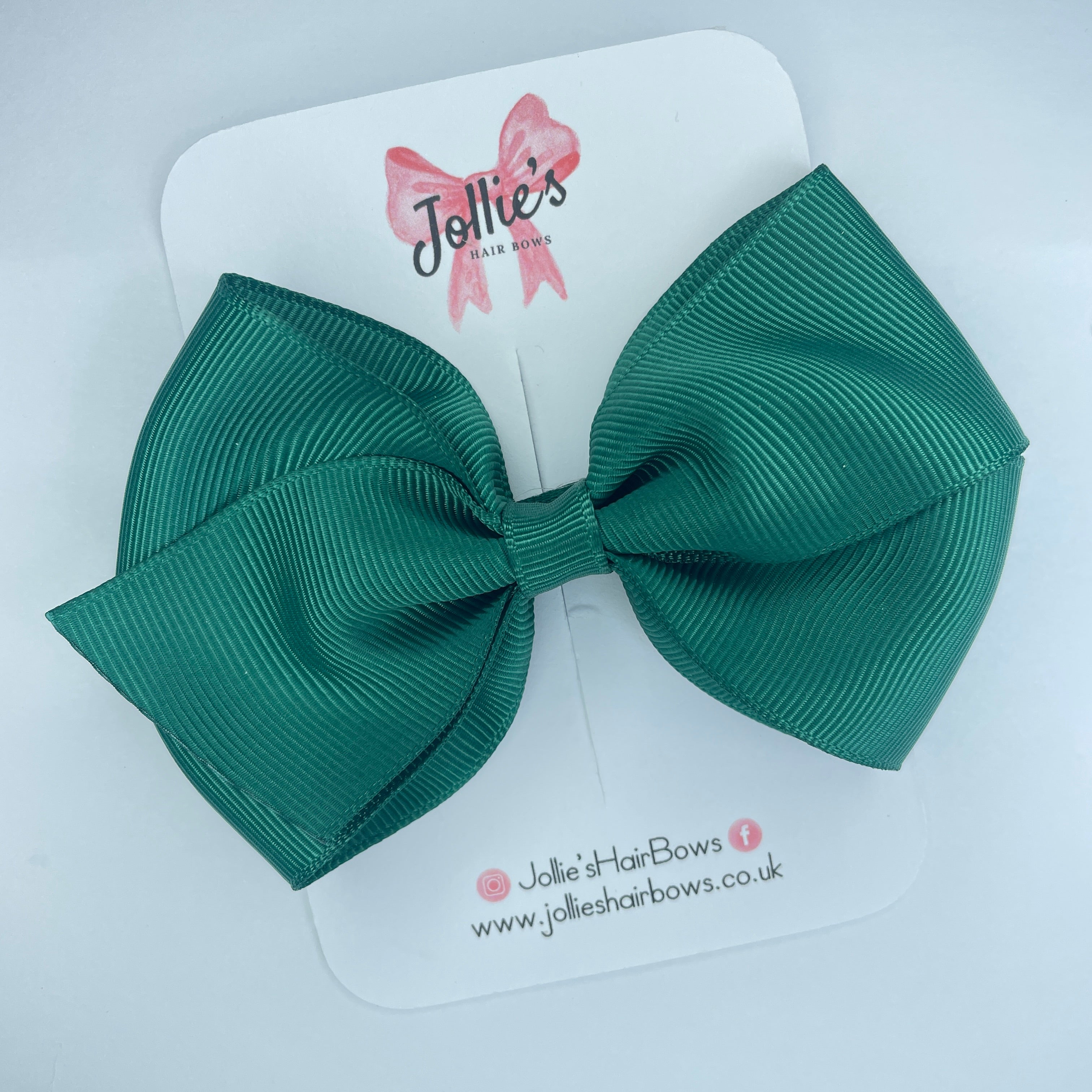 4" Hunter Green Hair Bow with Clip – Grosgrain Ribbon with Lined Alligator Clip