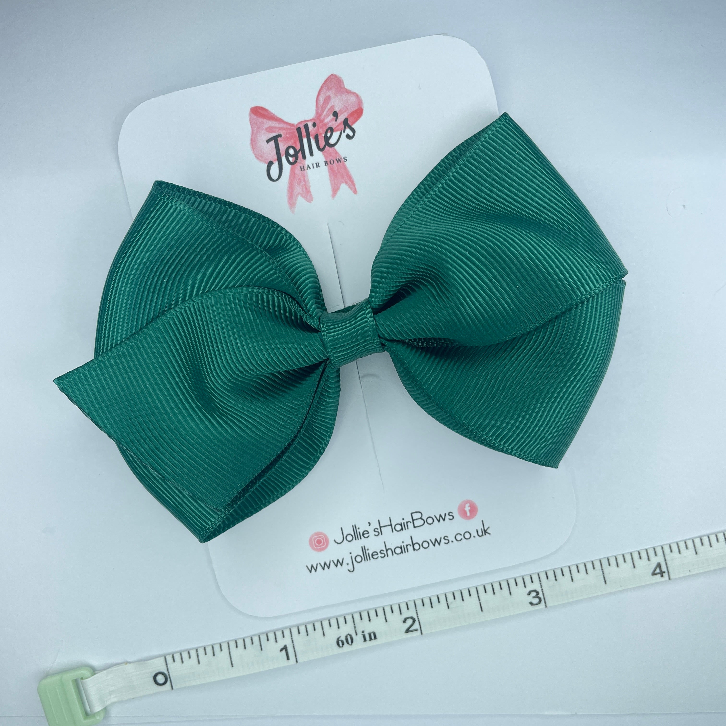 4" Hunter Green Hair Bow with Clip – Grosgrain Ribbon with Lined Alligator Clip