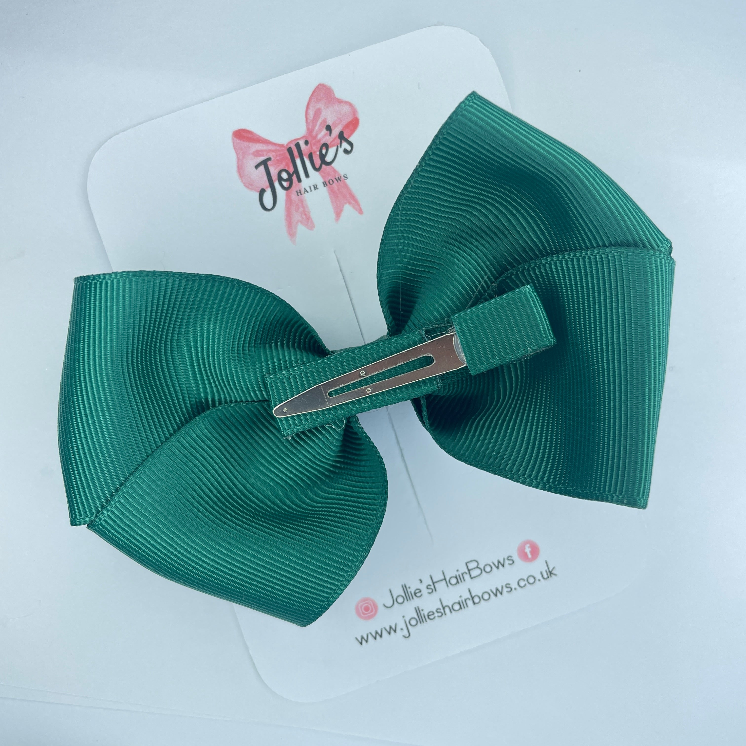 4" Hunter Green Hair Bow with Clip – Grosgrain Ribbon with Lined Alligator Clip