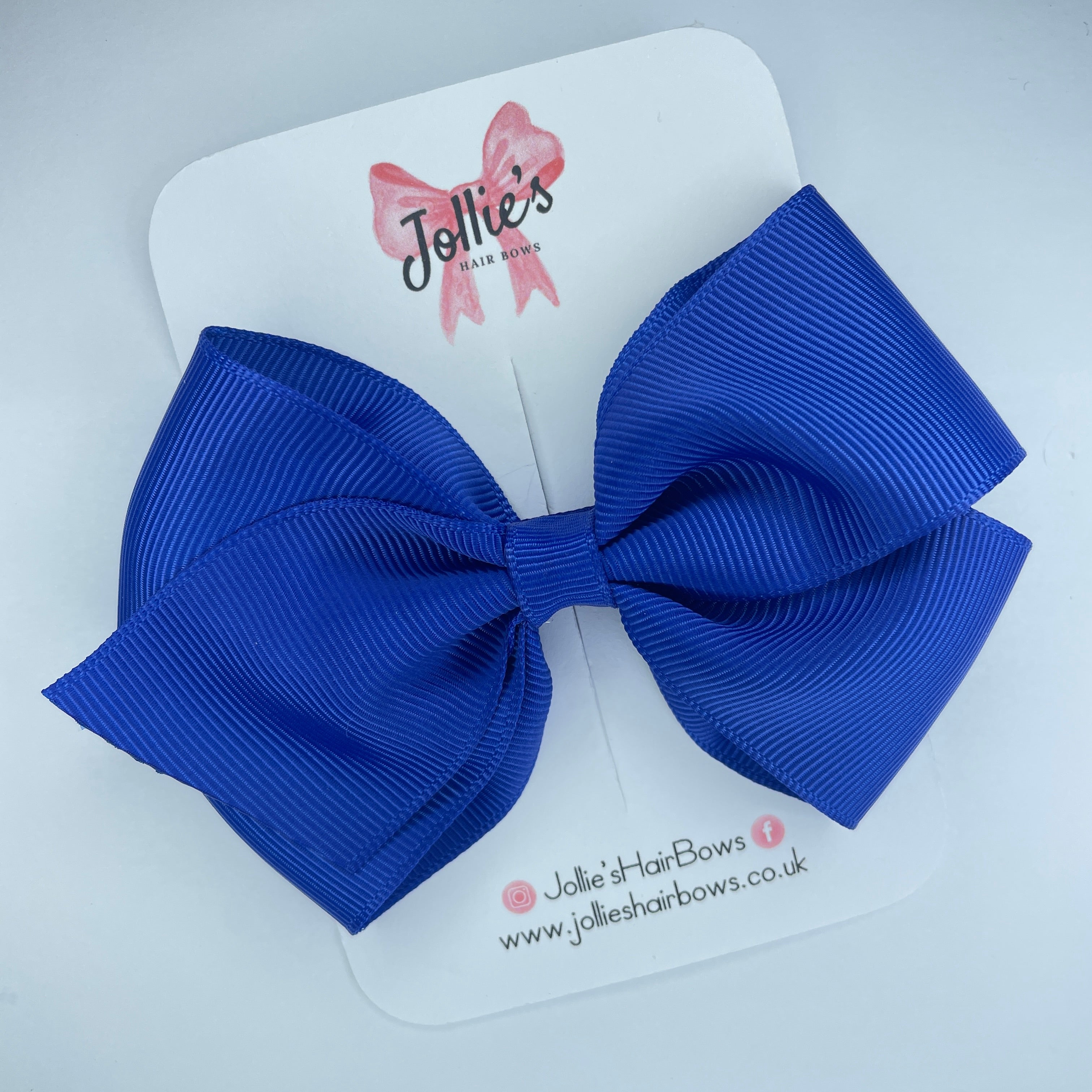 4" Cobalt Hair Bow with Clip – Grosgrain Ribbon with Lined Alligator Clip