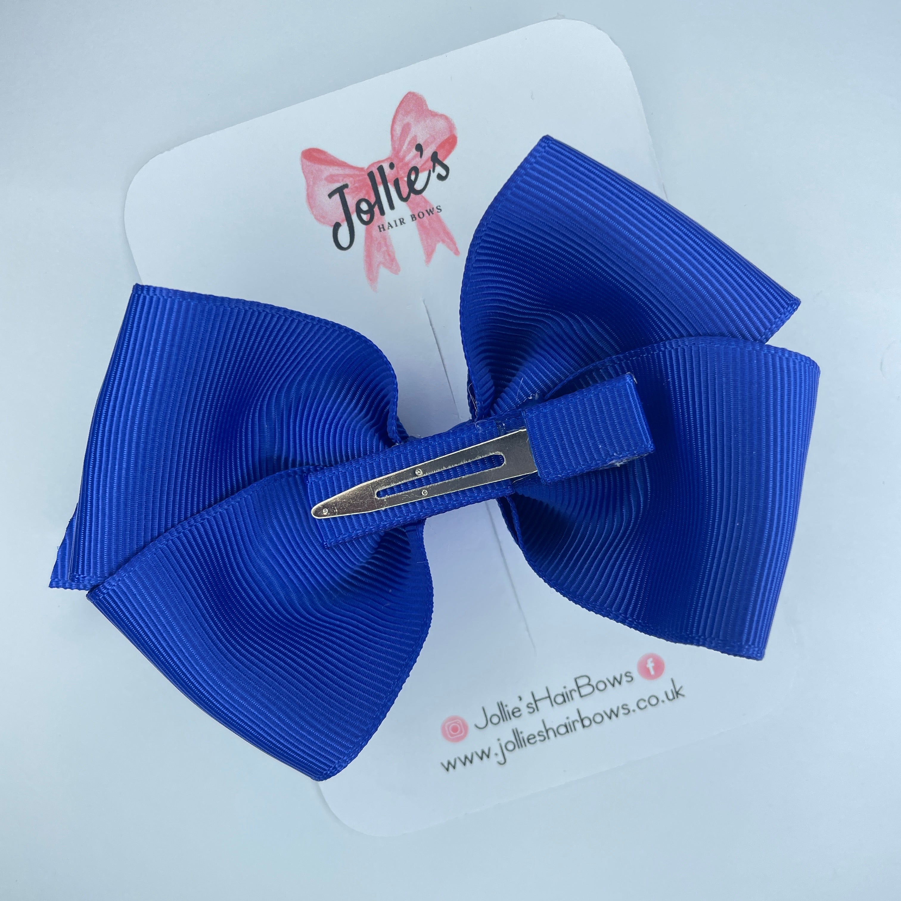 4" Cobalt Hair Bow with Clip – Grosgrain Ribbon with Lined Alligator Clip