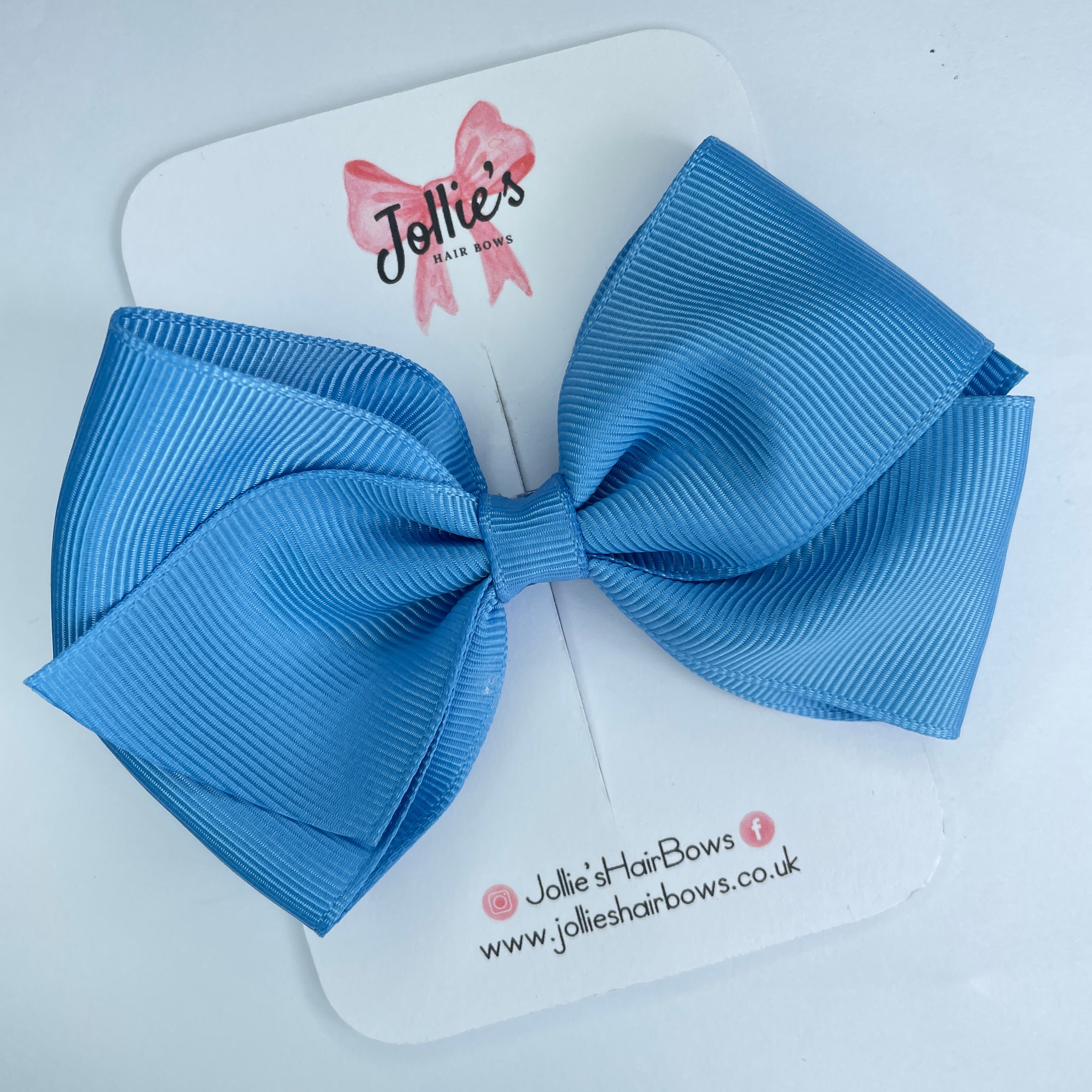 4" Porcelain Blue Hair Bow with Clip – Grosgrain Ribbon with Lined Alligator Clip