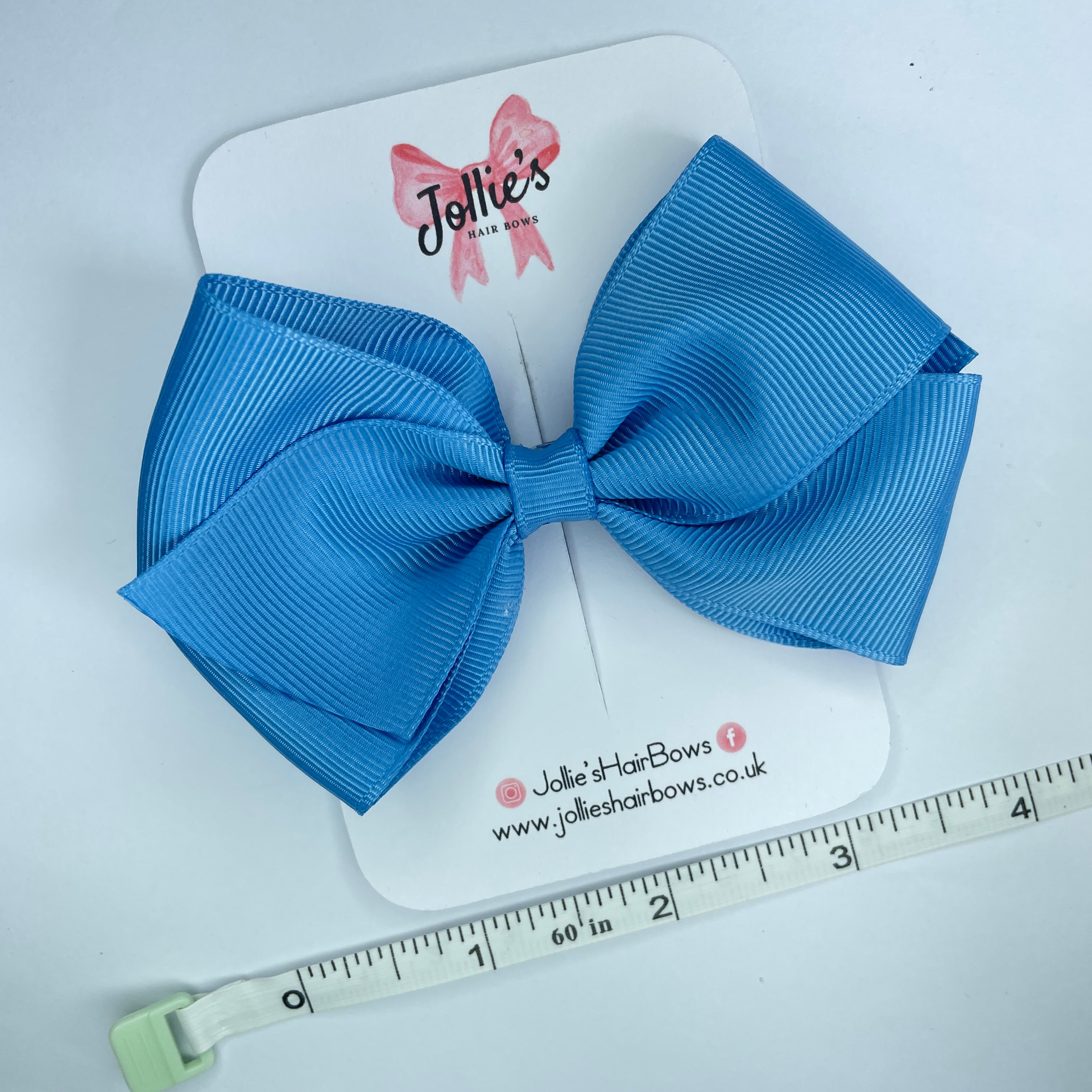 4" Porcelain Blue Hair Bow with Clip – Grosgrain Ribbon with Lined Alligator Clip
