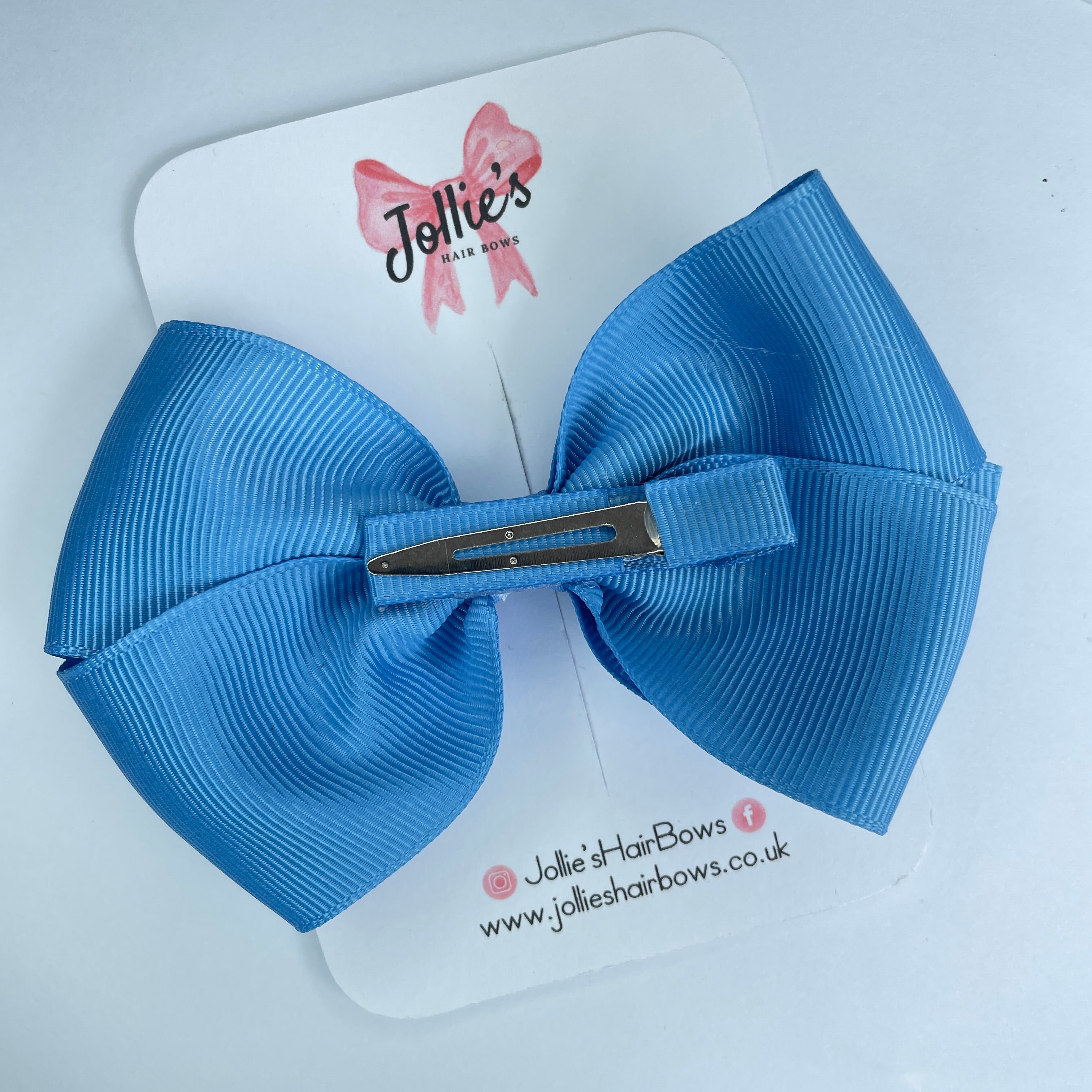 4" Porcelain Blue Hair Bow with Clip – Grosgrain Ribbon with Lined Alligator Clip