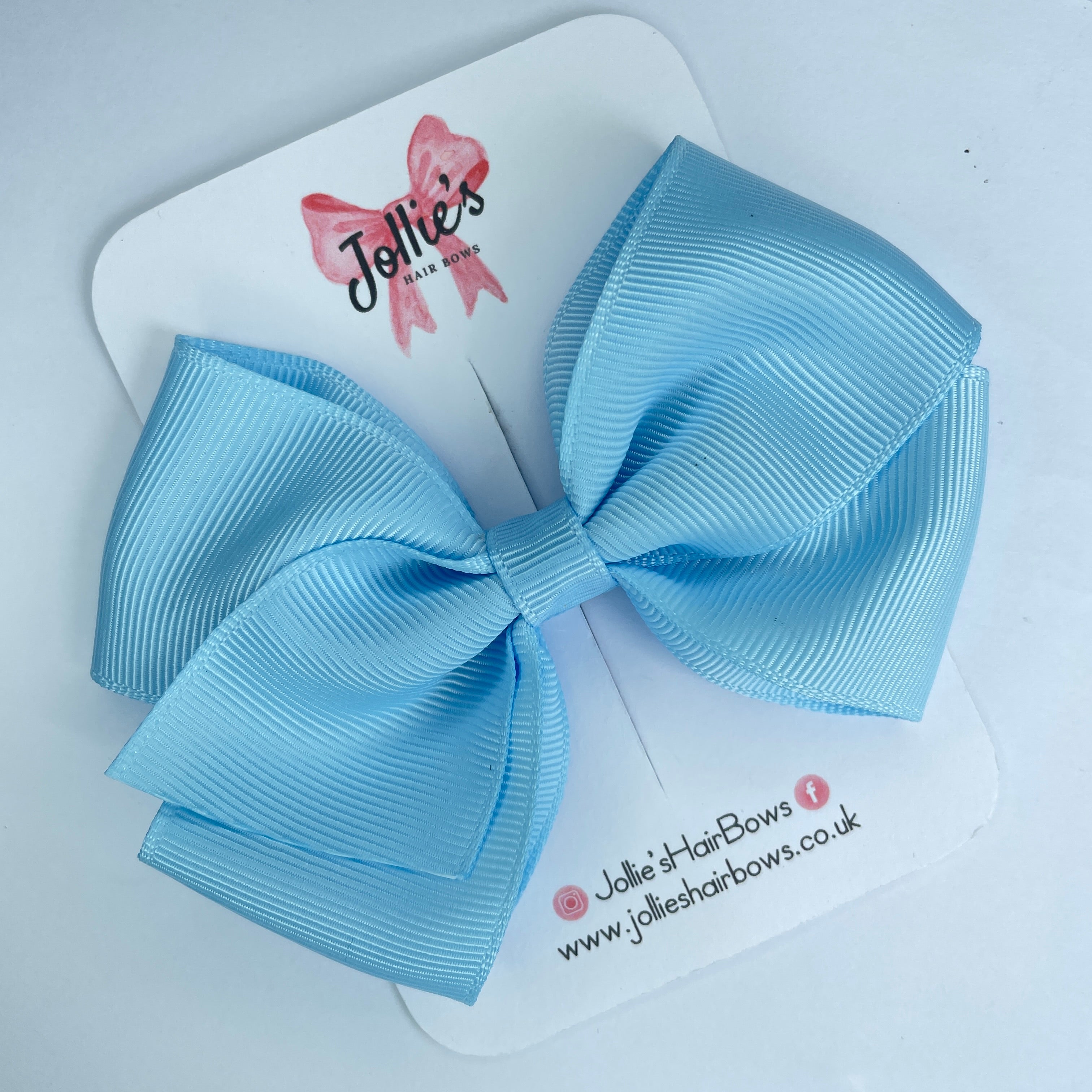 4" Blue Topaz Hair Bow with Clip – Grosgrain Ribbon with Lined Alligator Clip