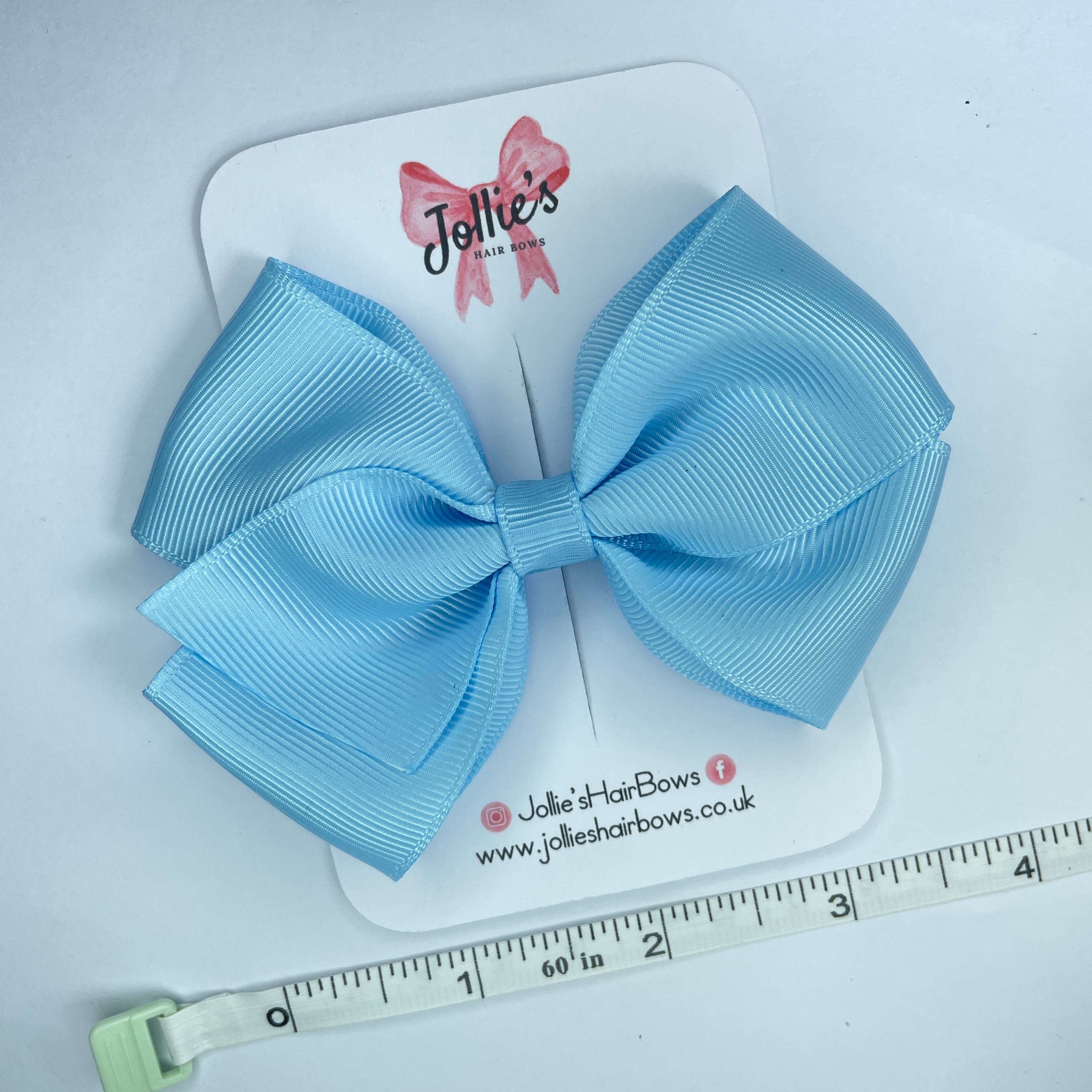 4" Blue Topaz Hair Bow with Clip – Grosgrain Ribbon with Lined Alligator Clip
