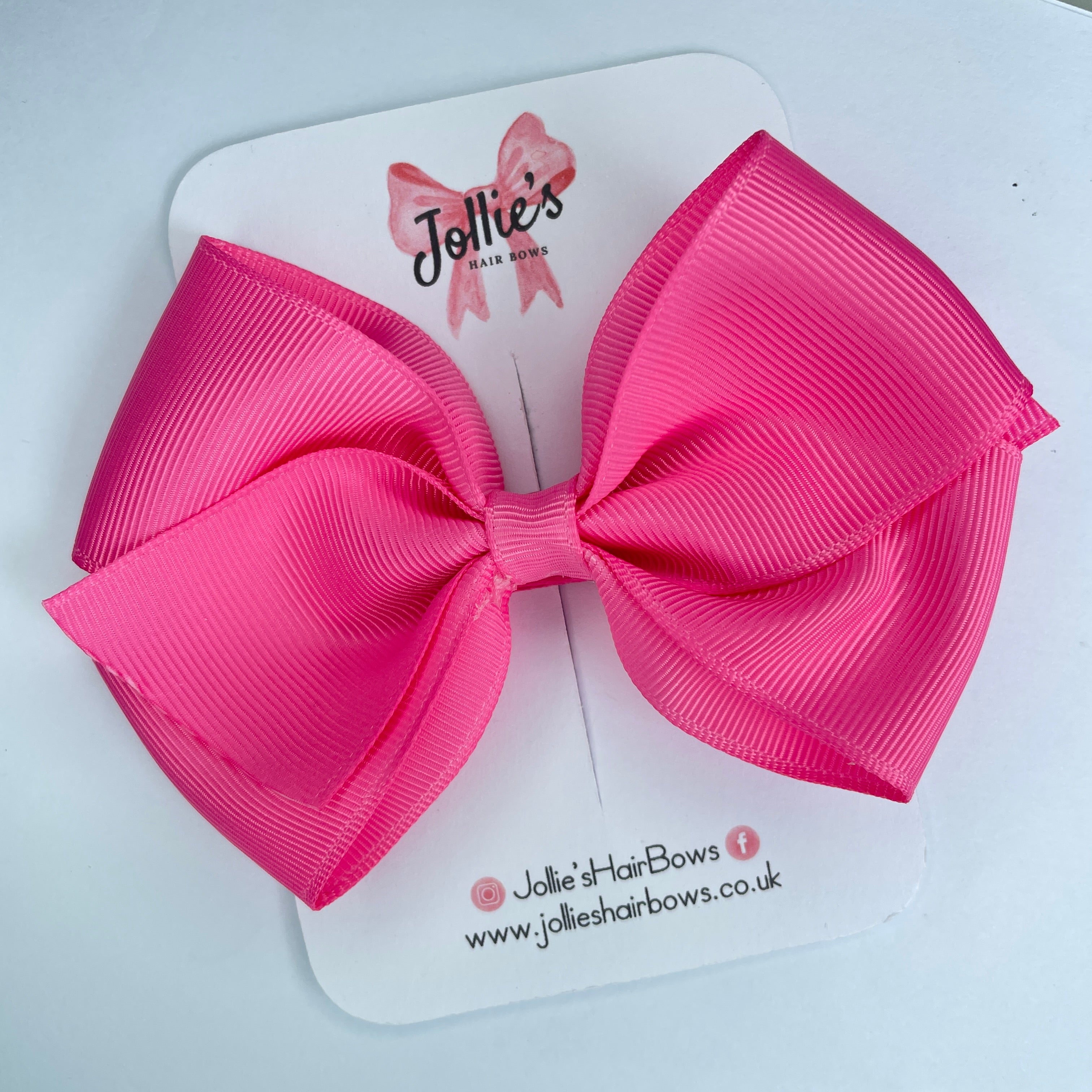 4" Hot Pink Hair Bow with Clip – Grosgrain Ribbon with Lined Alligator Clip