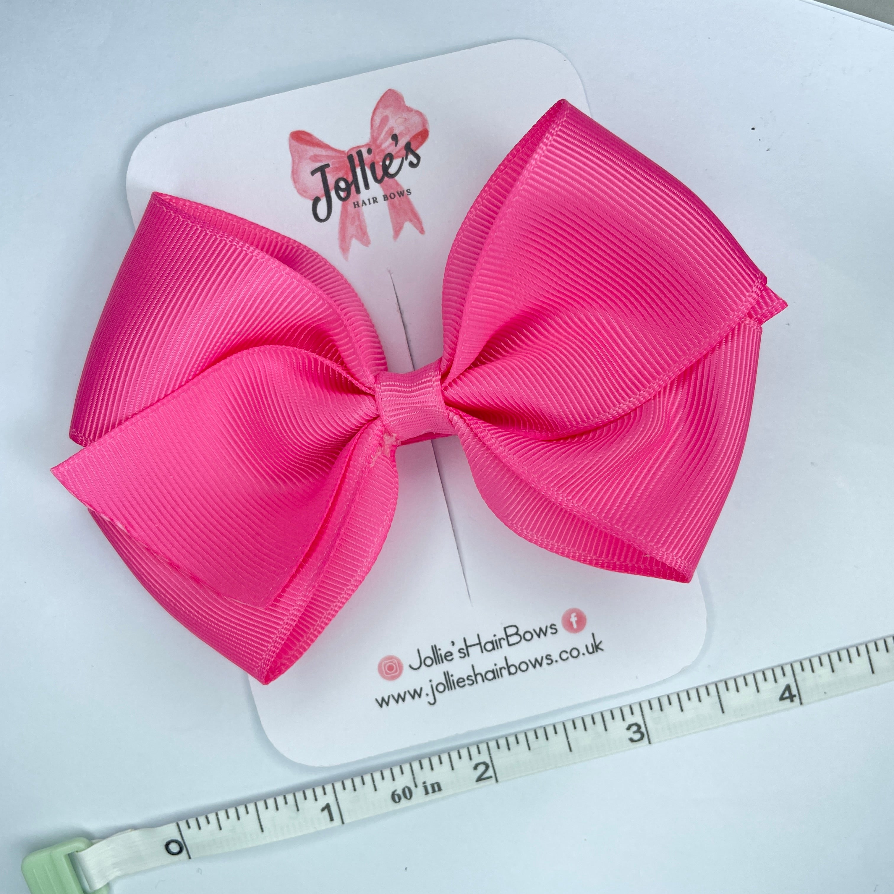 4" Hot Pink Hair Bow with Clip – Grosgrain Ribbon with Lined Alligator Clip
