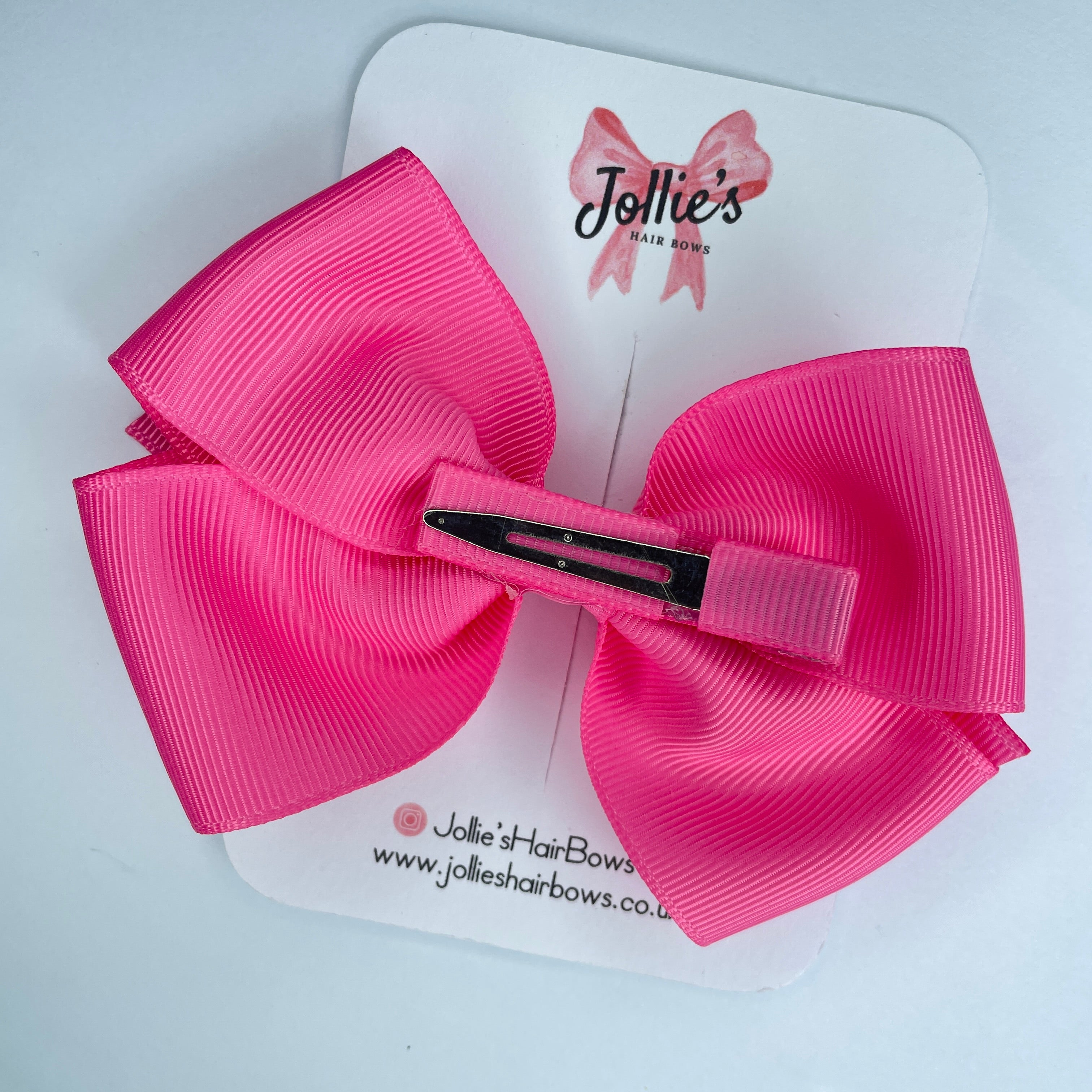 4" Hot Pink Hair Bow with Clip – Grosgrain Ribbon with Lined Alligator Clip