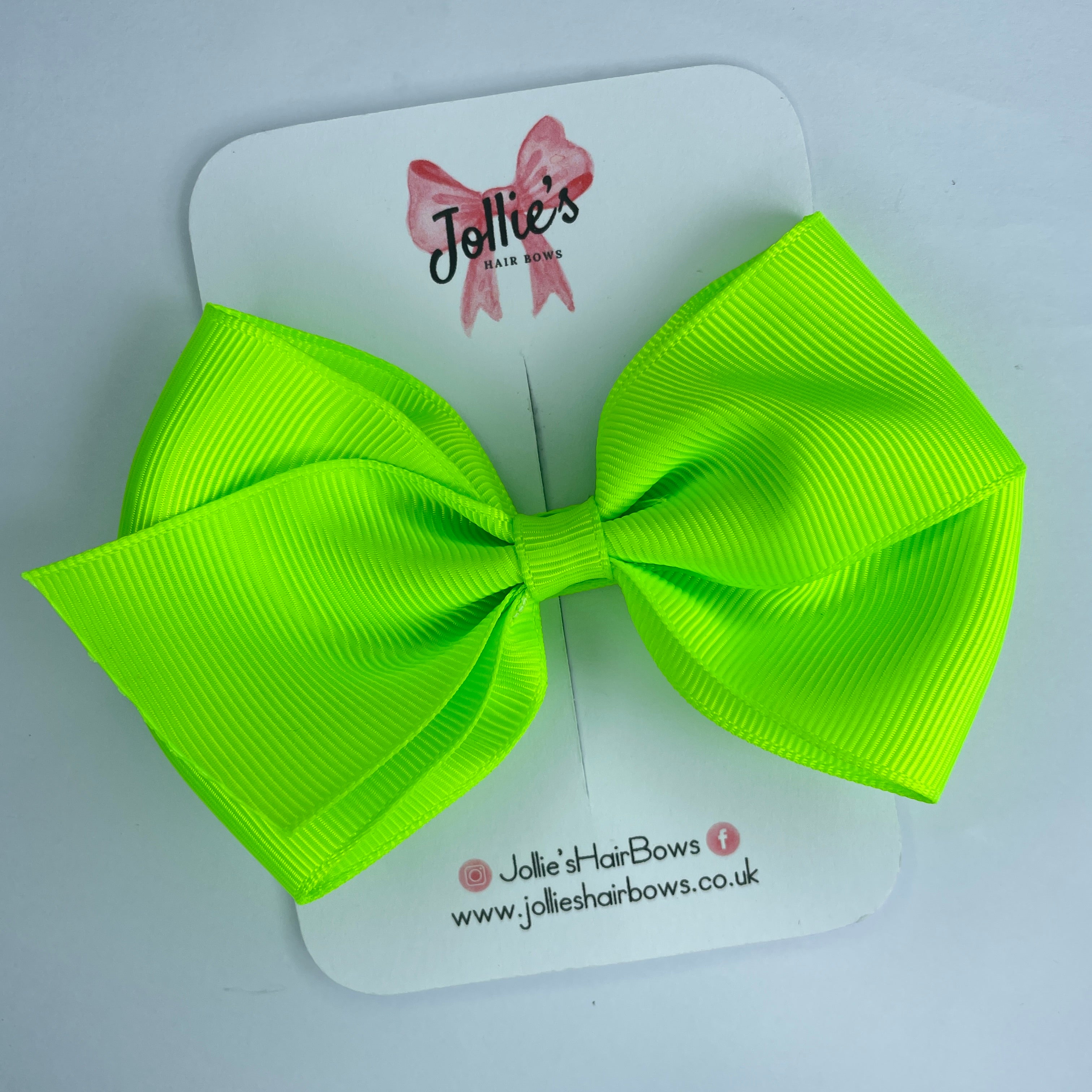 4" Key Lime Hair Bow with Clip – Grosgrain Ribbon with Lined Alligator Clip