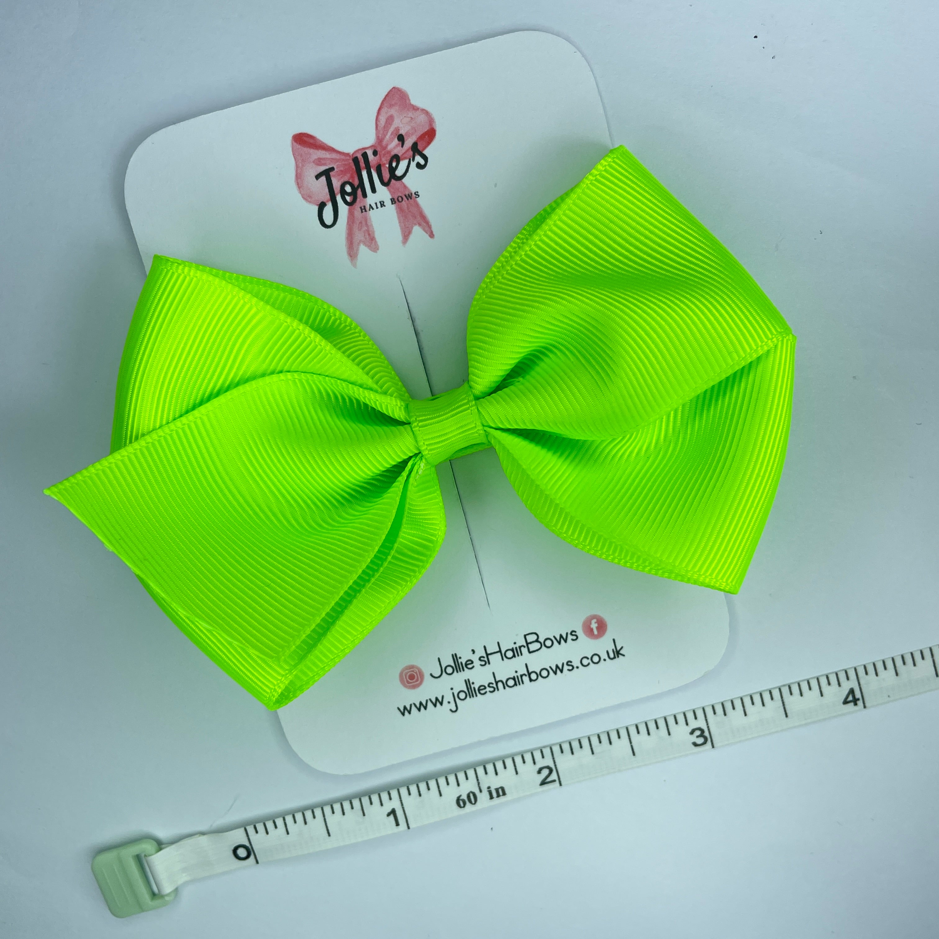 4" Key Lime Hair Bow with Clip – Grosgrain Ribbon with Lined Alligator Clip