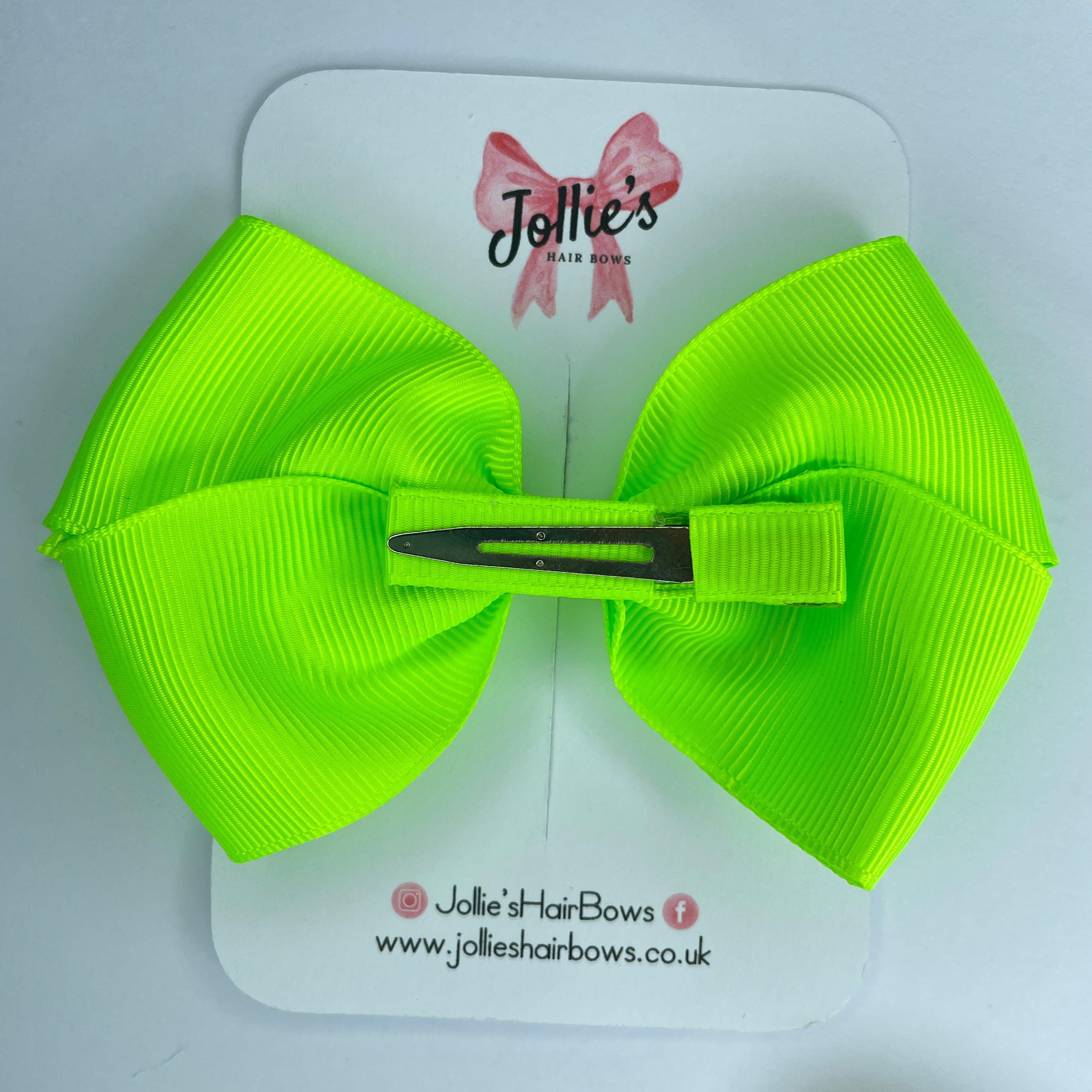 4" Key Lime Hair Bow with Clip – Grosgrain Ribbon with Lined Alligator Clip